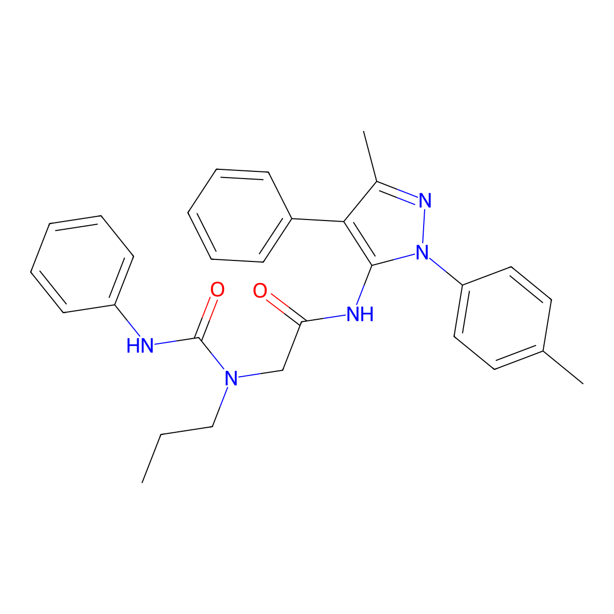 N-[3-Methyl-1-(4-methylphenyl)-4-phenyl-1H-pyrazol-5-YL]-2-[(phenylcarbamoyl)(propyl)amino]acetamide molecular structure, CAS 1017778-73-2