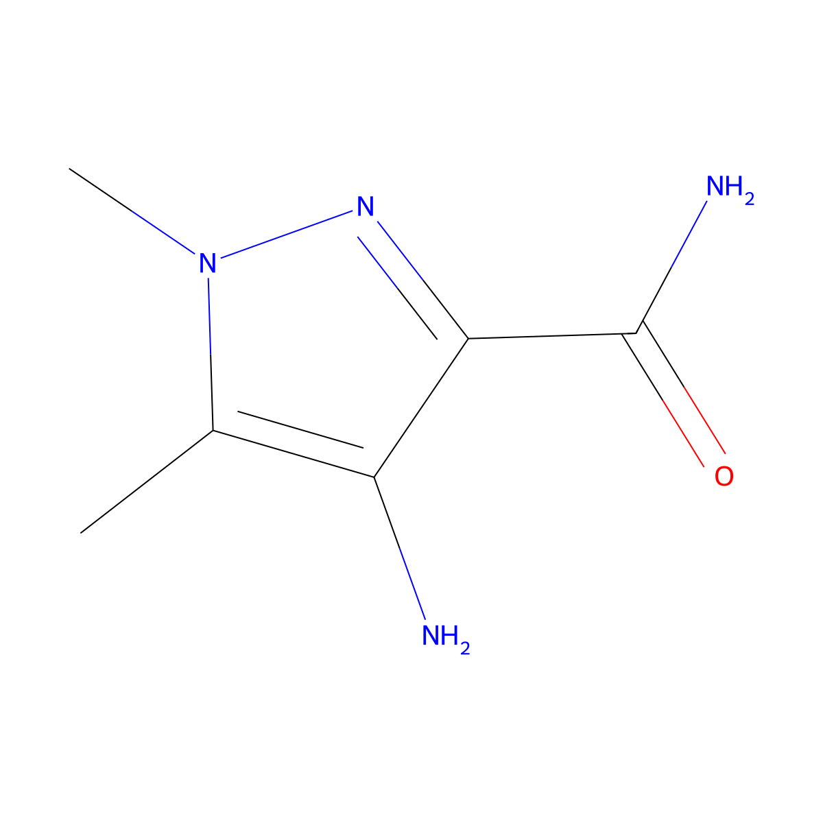 4-Amino-1,5-dimethyl-1H-pyrazole-3-carboxamide molecular structure, CAS 1017781-13-3