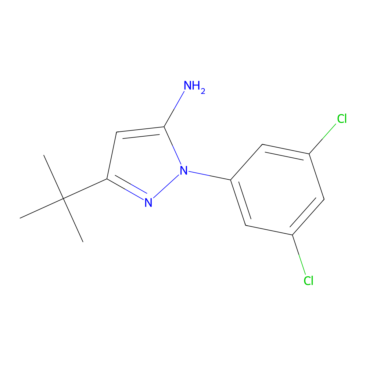 5-Tert-butyl-2-(3,5-dichloro-phenyl)-2H-pyrazol-3-ylamine molecular structure, CAS 1017781-15-5