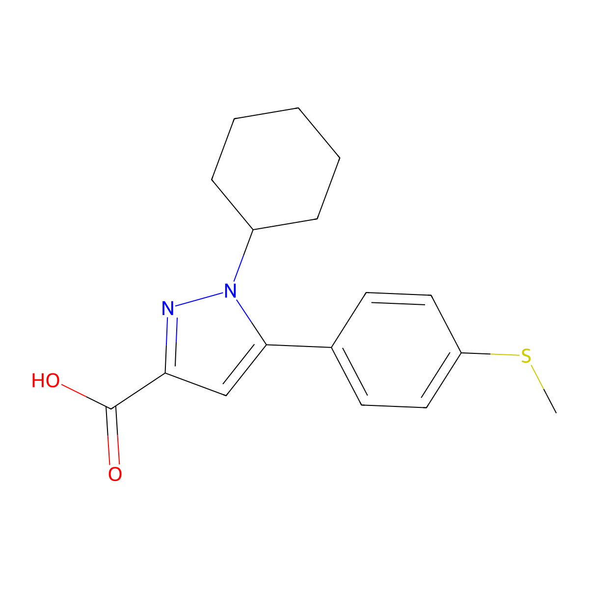 1-Cyclohexyl-5-(4-methylsulfanyl-phenyl)-1H-pyrazole-3-carboxylic acid molecular structure, CAS 1017781-24-6