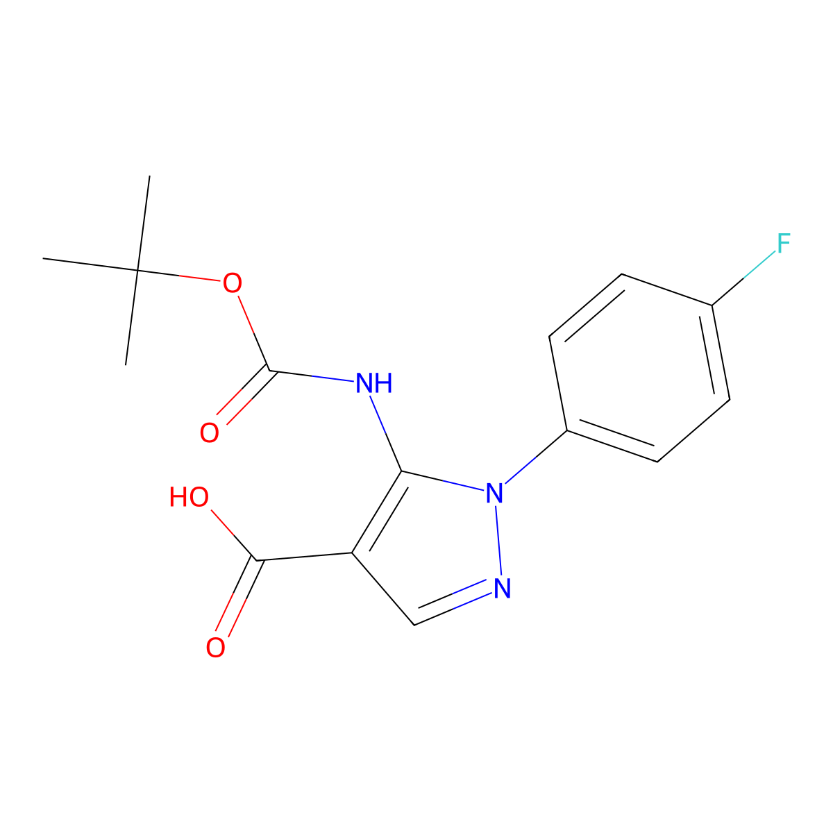5-((Tert-butoxycarbonyl)amino)-1-(4-fluorophenyl)-1H-pyrazole-4-carboxylic acid molecular structure, CAS 1017781-25-7