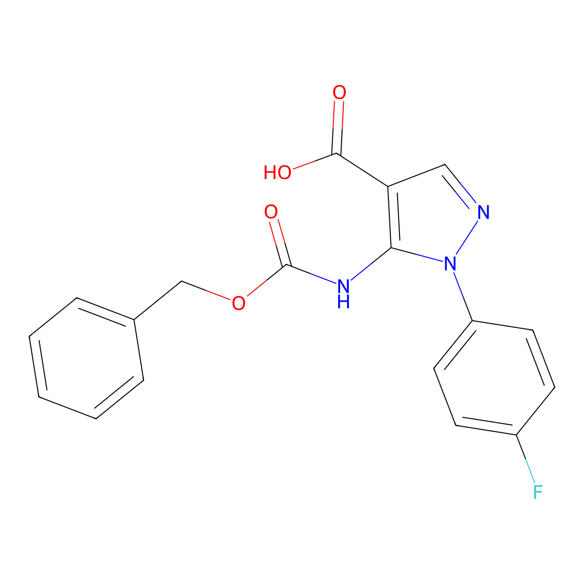 5-(((Benzyloxy)carbonyl)amino)-1-(4-fluorophenyl)-1H-pyrazole-4-carboxylic acid molecular structure, CAS 1017781-26-8