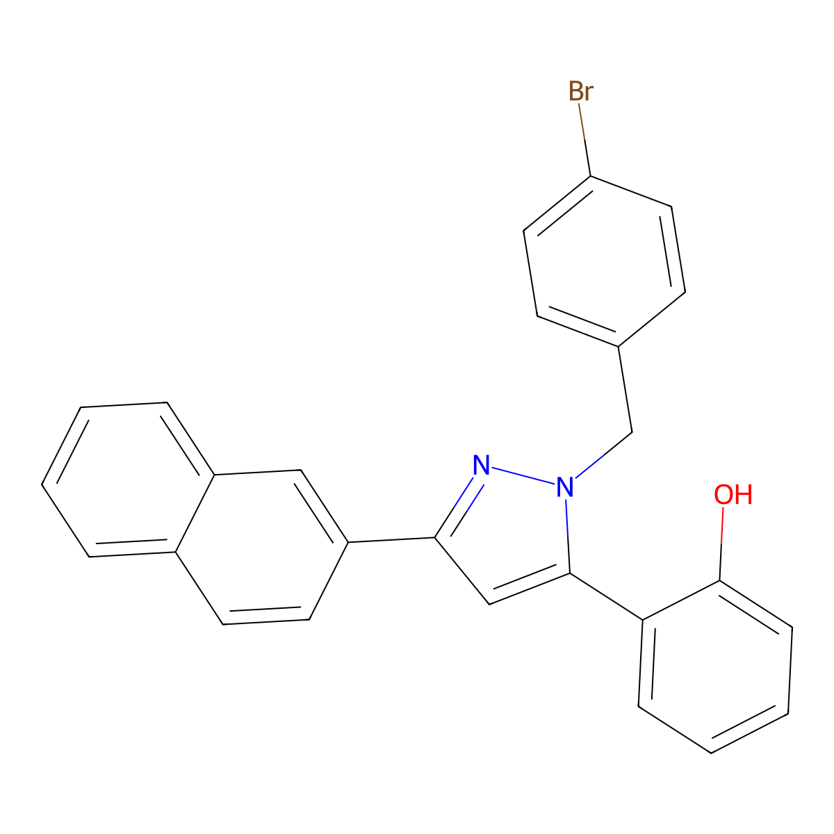 2-{1-[(4-Bromophenyl)methyl]-3-(2-naphthyl)pyrazol-5-yl}phenol molecular structure, CAS 1017781-42-8