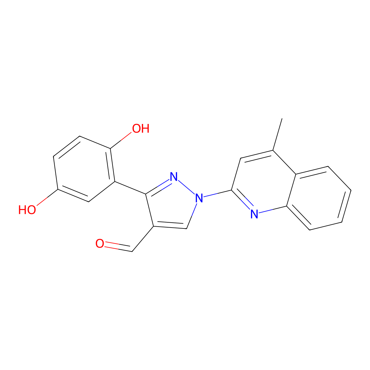 3-(2,5-Dihydroxyphenyl)-1-(4-methyl-2-quinolinyl)-1H-pyrazole-4-carboxaldehyde molecular structure, CAS 1017781-44-0