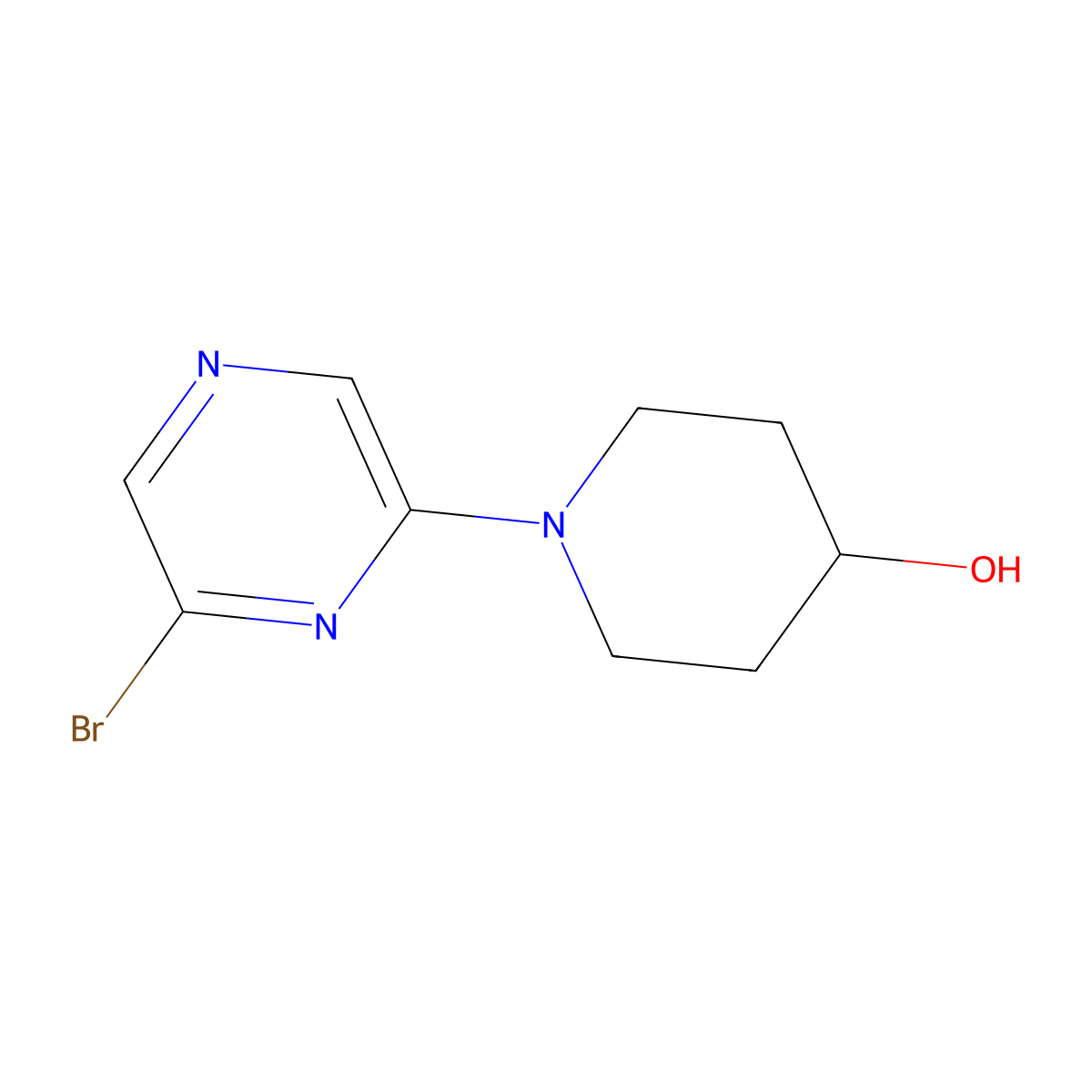 2-Bromo-6-(4-Hydroxypiperidin-1-yl)pyrazine molecular structure, CAS 1017781-82-6