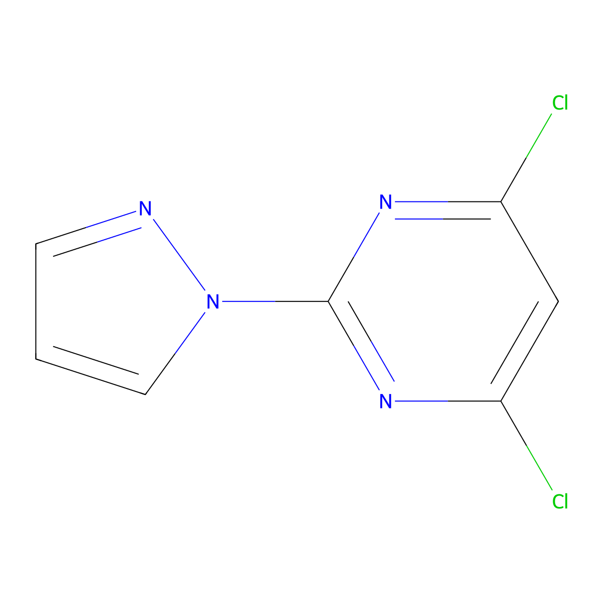 2-(1H-Pyrazol-1-YL)-4,6-dichloropyrimidine molecular structure, CAS 1017781-89-3