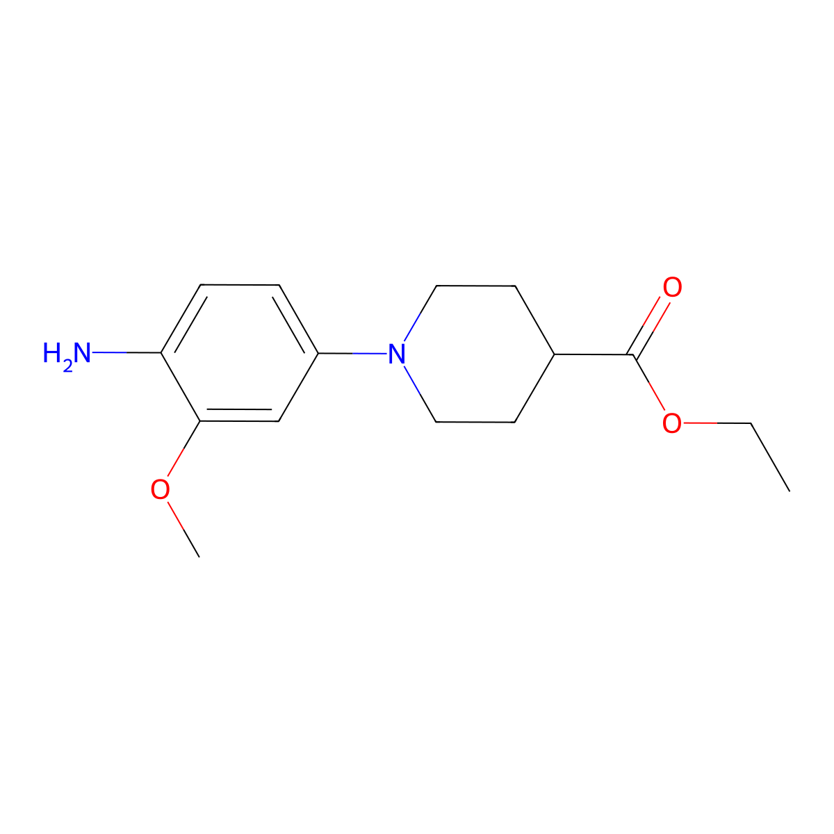 Ethyl 1-(4-amino-3-methoxyphenyl)-4-piperidinecarboxylate molecular structure, CAS 1017782-48-7