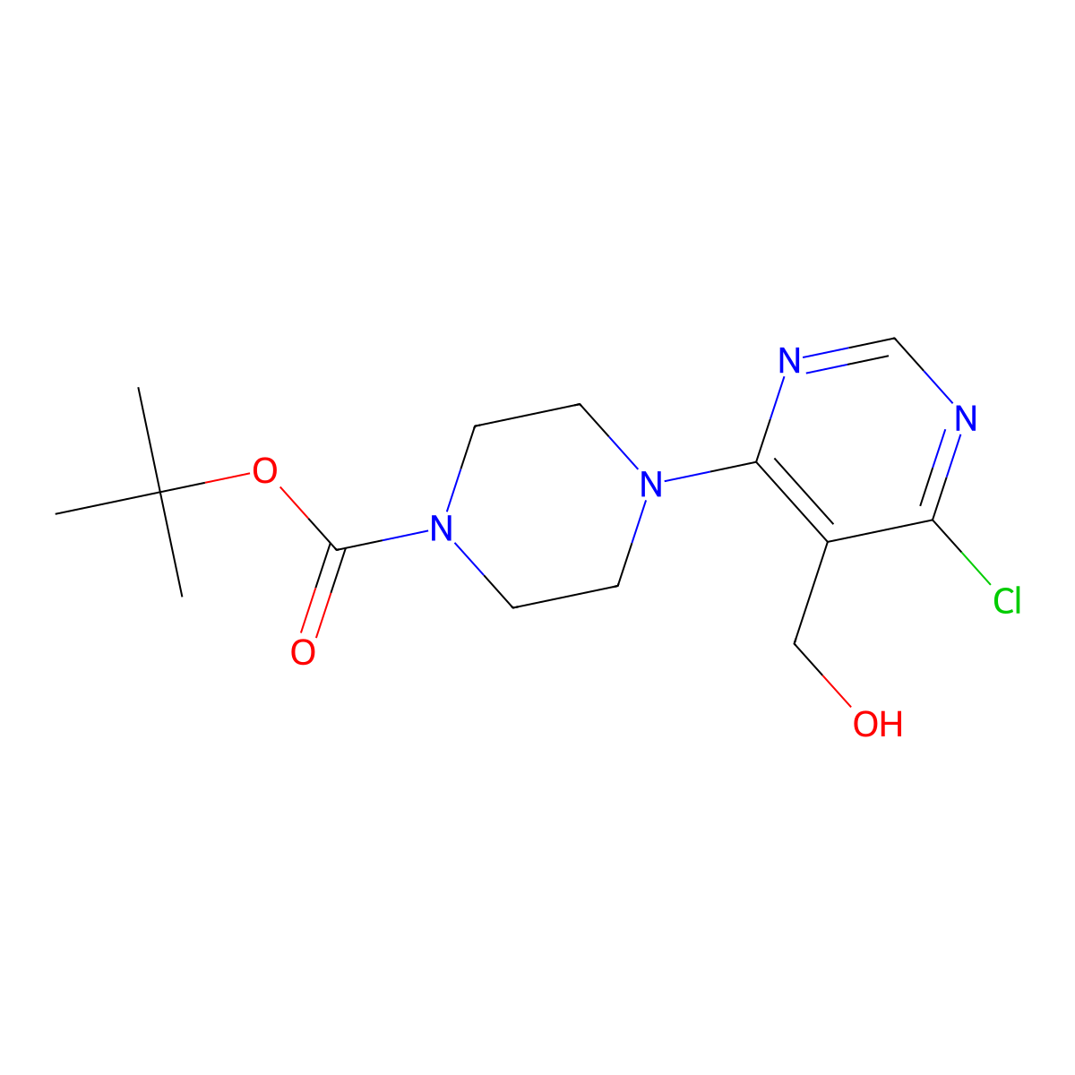 tert-Butyl 4-(6-chloro-5-(hydroxymethyl)pyrimidin-4-yl)piperazine-1-carboxylate molecular structure, CAS 1017782-56-7