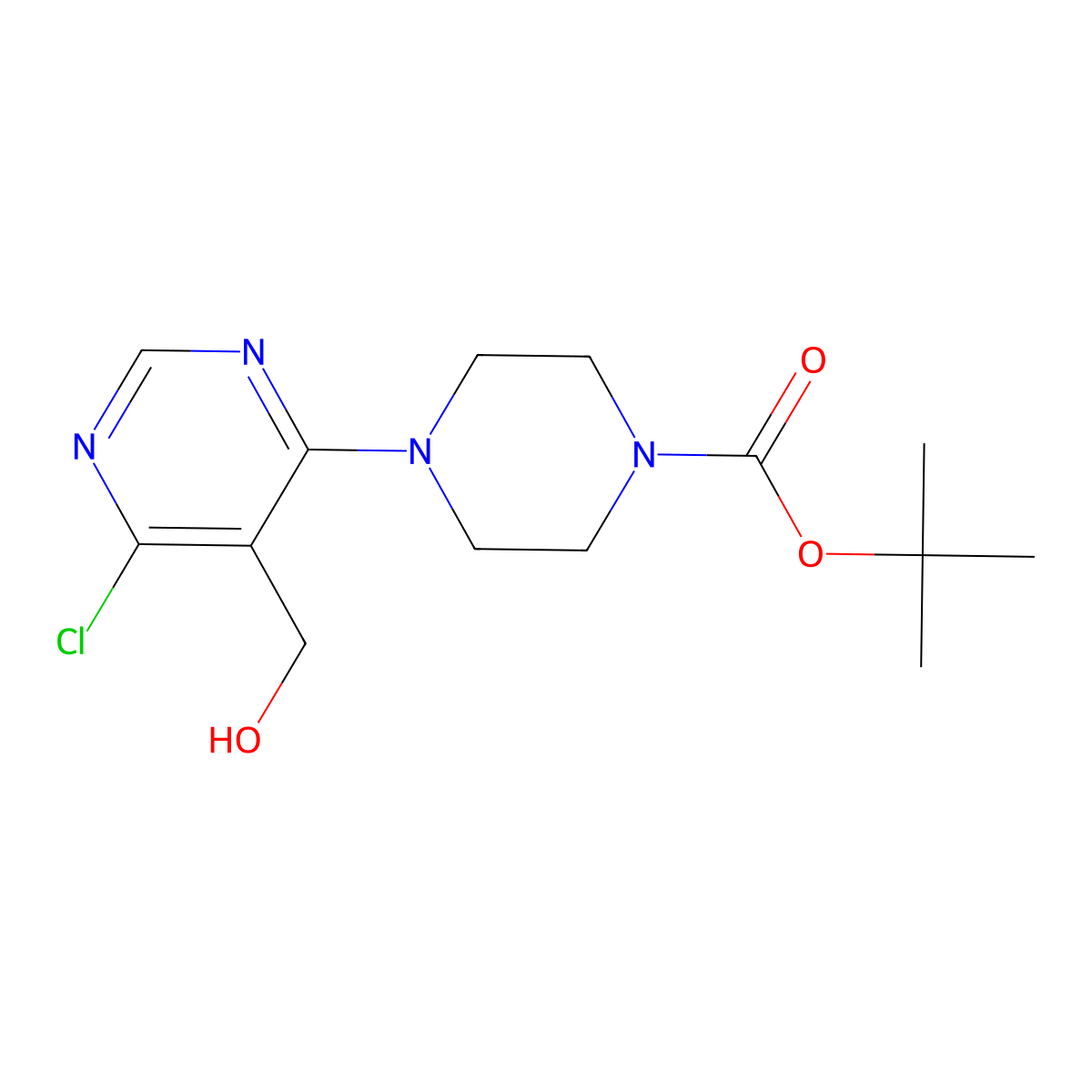 tert-Butyl 4-(6-chloro-5-(hydroxymethyl)pyrimidin-4-yl)piperazine-1-carboxylate molecular structure, CAS 1017782-56-7
