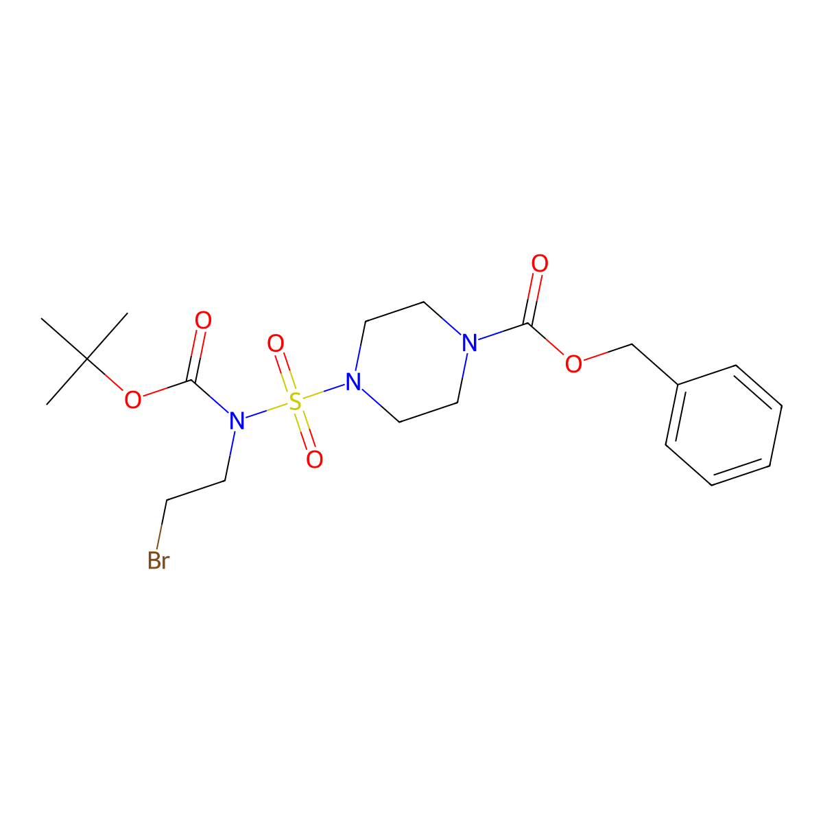 Benzyl 4-(N-(2-bromoethyl)-N-(tert-butoxycarbonyl)sulfamoyl)piperazine-1-carboxylate molecular structure, CAS 1017782-70-5