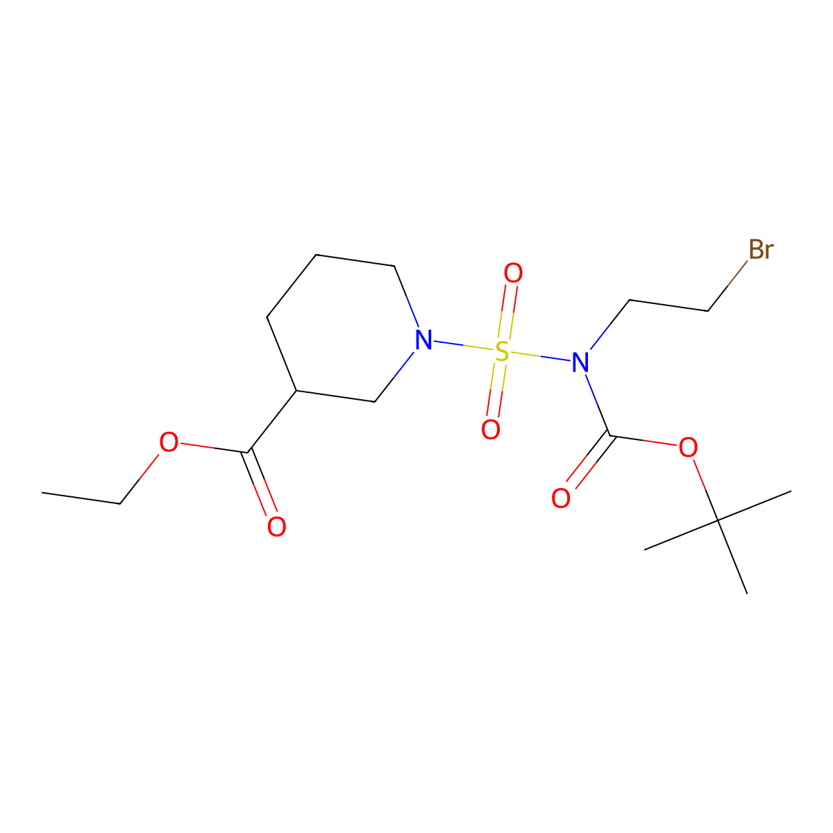 Ethyl 1-(N-(2-bromoethyl)-N-(tert-butoxycarbonyl)sulfamoyl)piperidine-3-carboxylate molecular structure, CAS 1017782-89-6