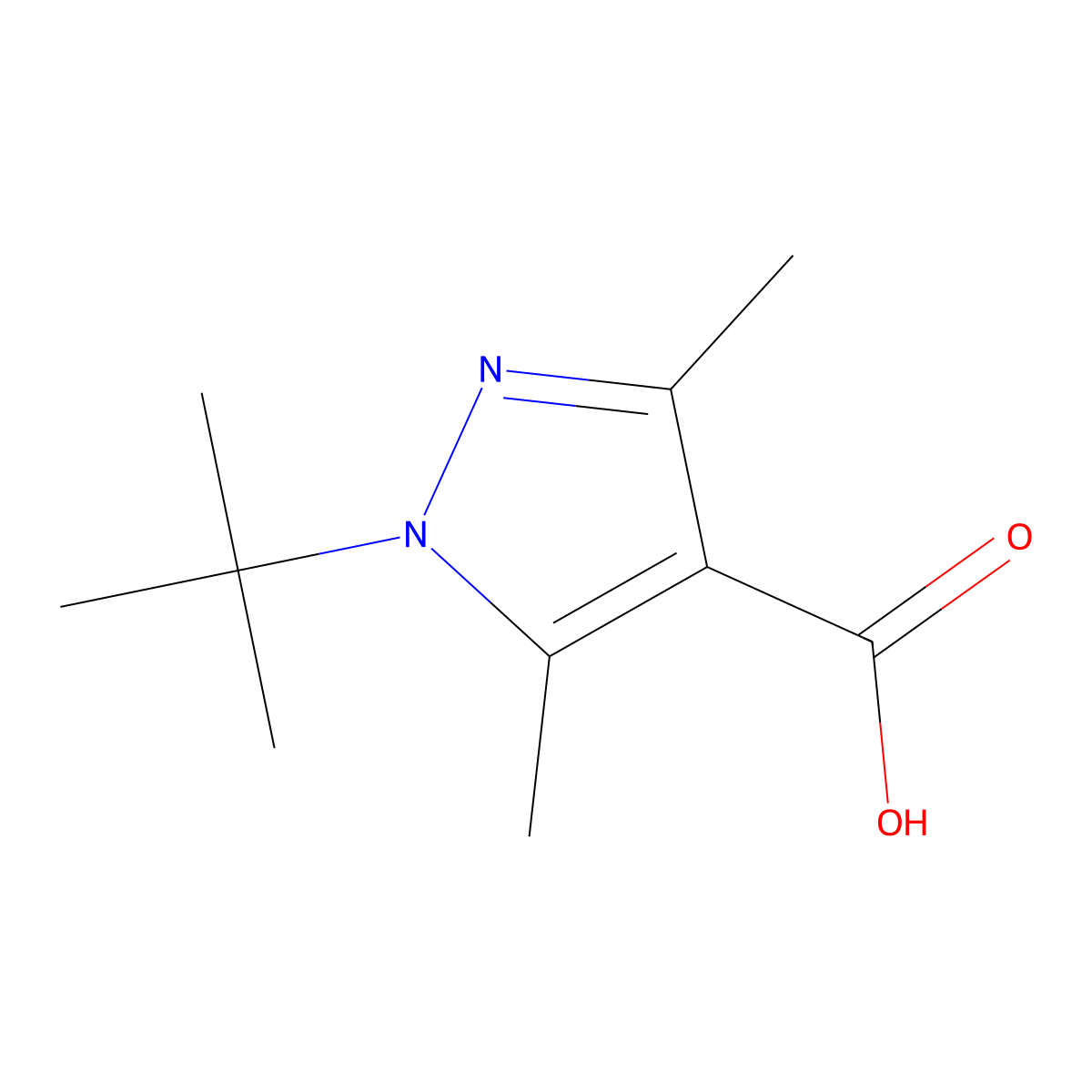 1-tert-butyl-3,5-dimethyl-1H-pyrazole-4-carboxylic acid molecular structure, CAS 1017783-64-0