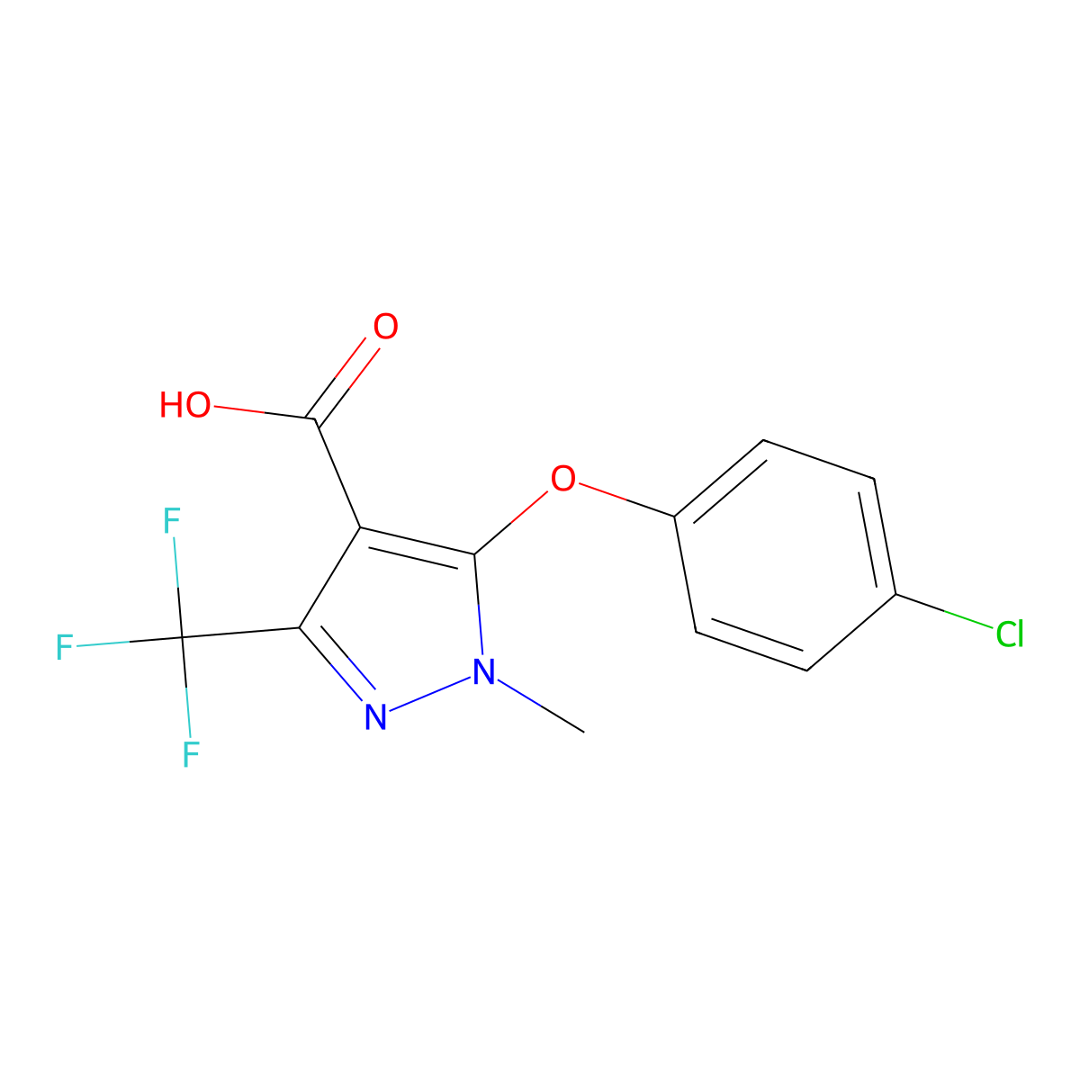 5-(4-Chloro-phenoxy)-1-methyl-3-trifluoromethyl-1H-pyrazole-4-carboxylic acid molecular structure, CAS 1017783-76-4
