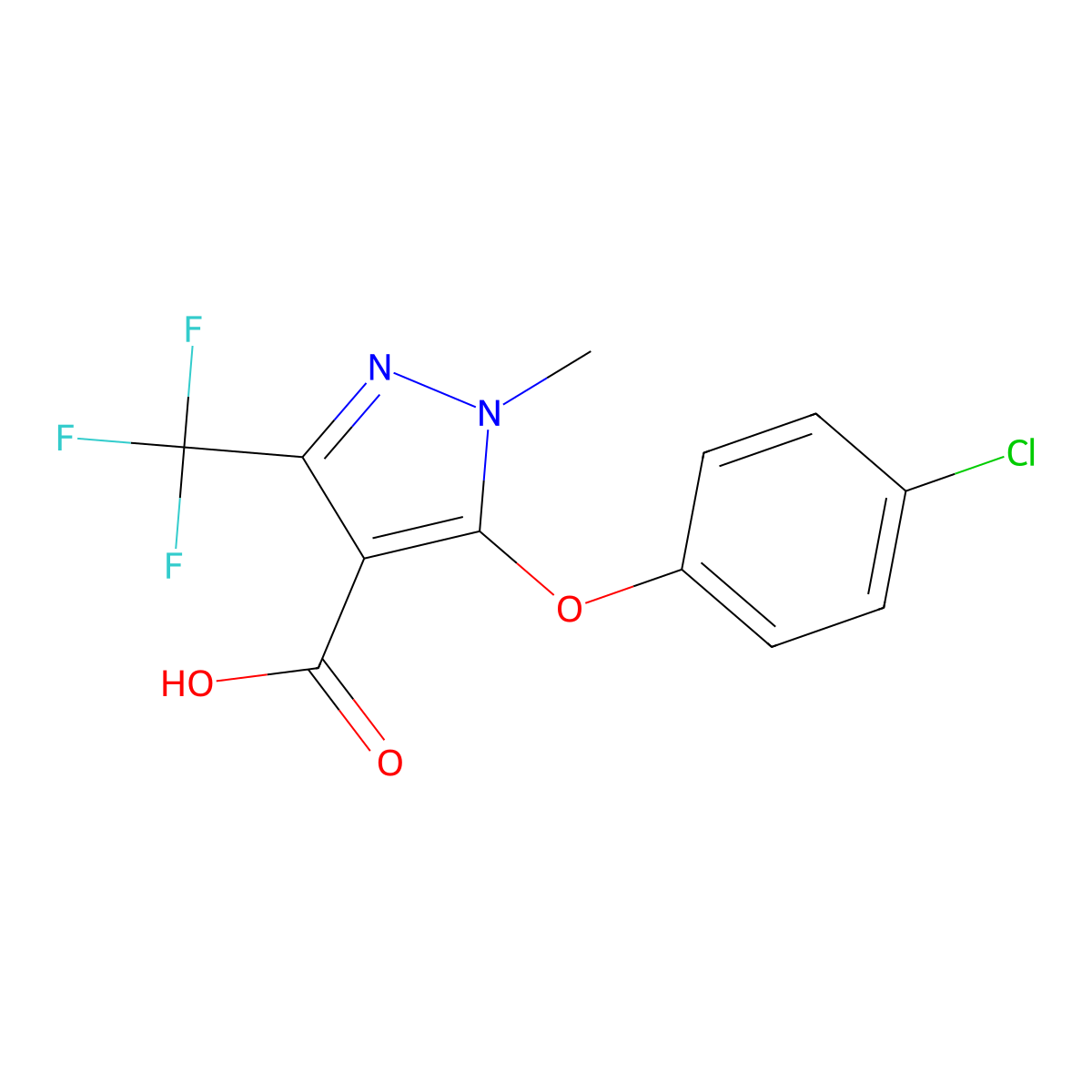 5-(4-Chloro-phenoxy)-1-methyl-3-trifluoromethyl-1H-pyrazole-4-carboxylic acid molecular structure, CAS 1017783-76-4