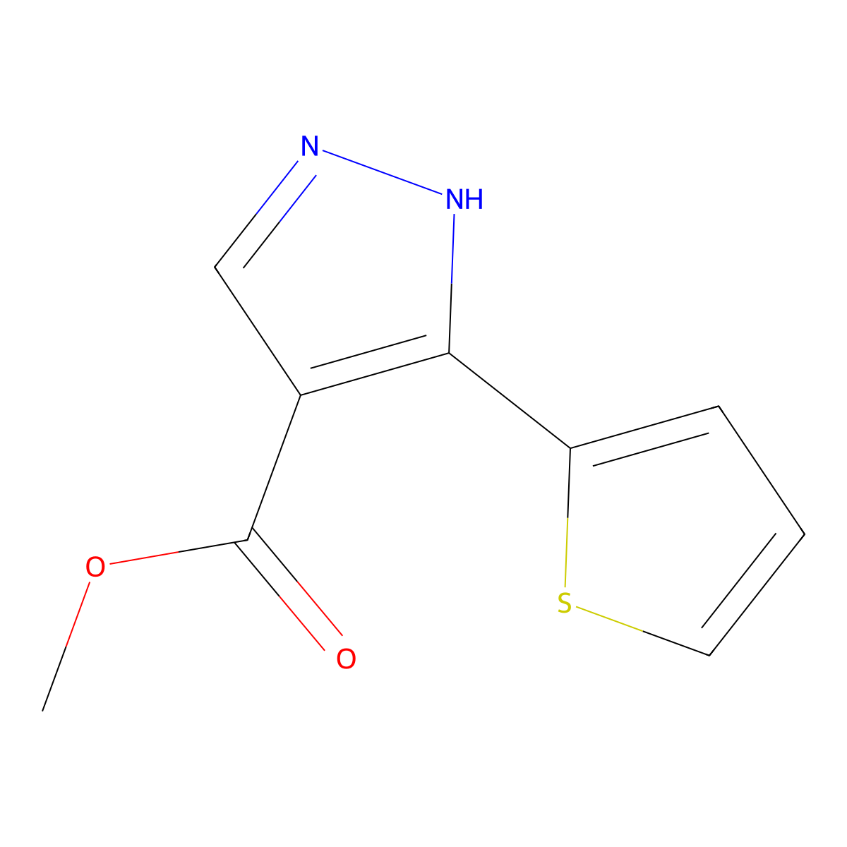 methyl 3-(thiophen-2-yl)-1H-pyrazole-4-carboxylate molecular structure, CAS 1017783-93-5