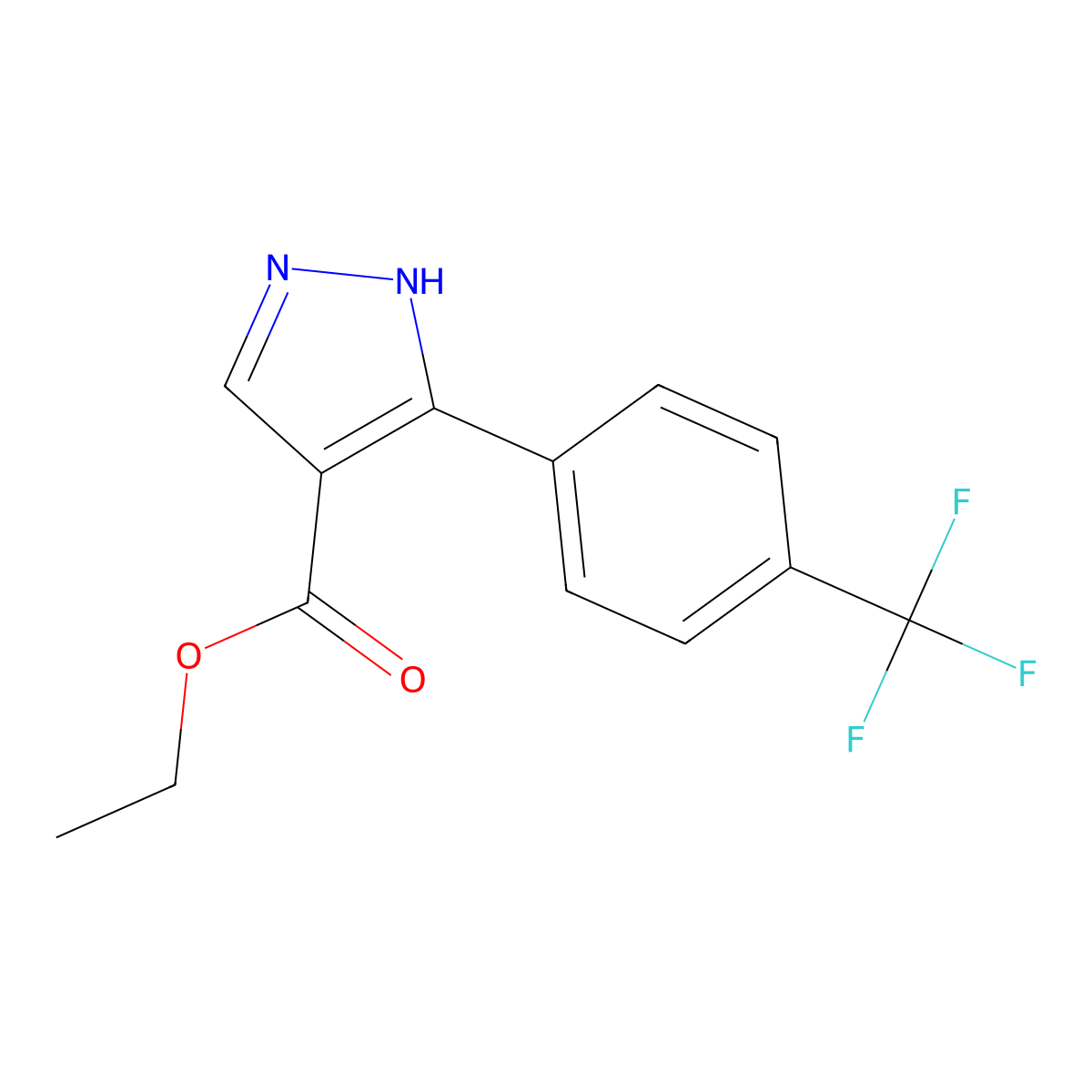 Ethyl 5-[4-(trifluoromethyl)phenyl]-1H-pyrazole-4-carboxylate molecular structure, CAS 1017785-30-6