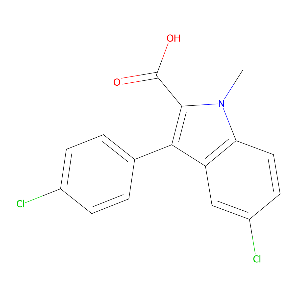 5-chloro-3-(4-chlorophenyl)-1-methyl-1H-indole-2-carboxylic acid molecular structure, CAS 1017791-24-0