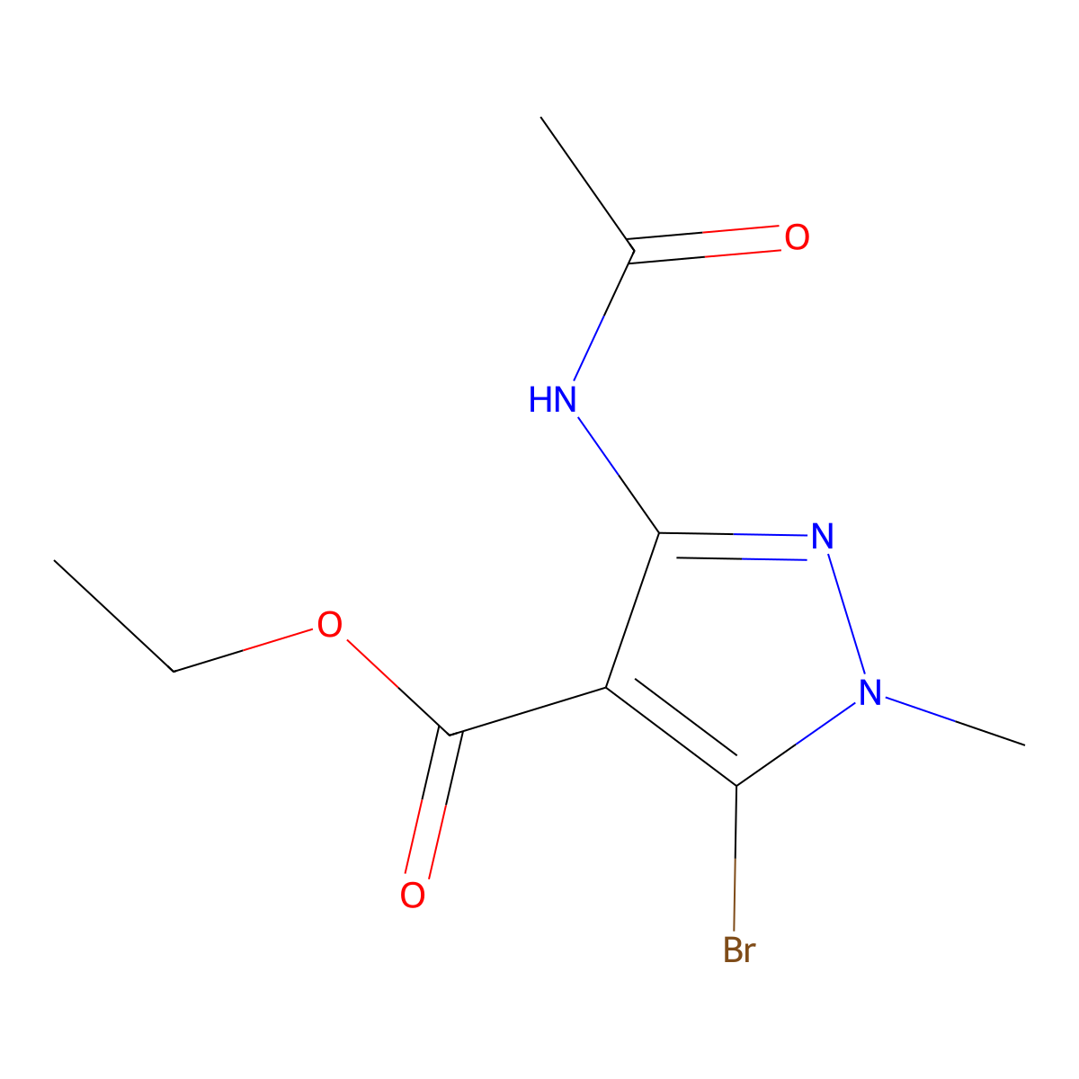 ethyl 3-acetamido-5-bromo-1-methyl-1H-pyrazole-4-carboxylate molecular structure, CAS 1017802-89-9