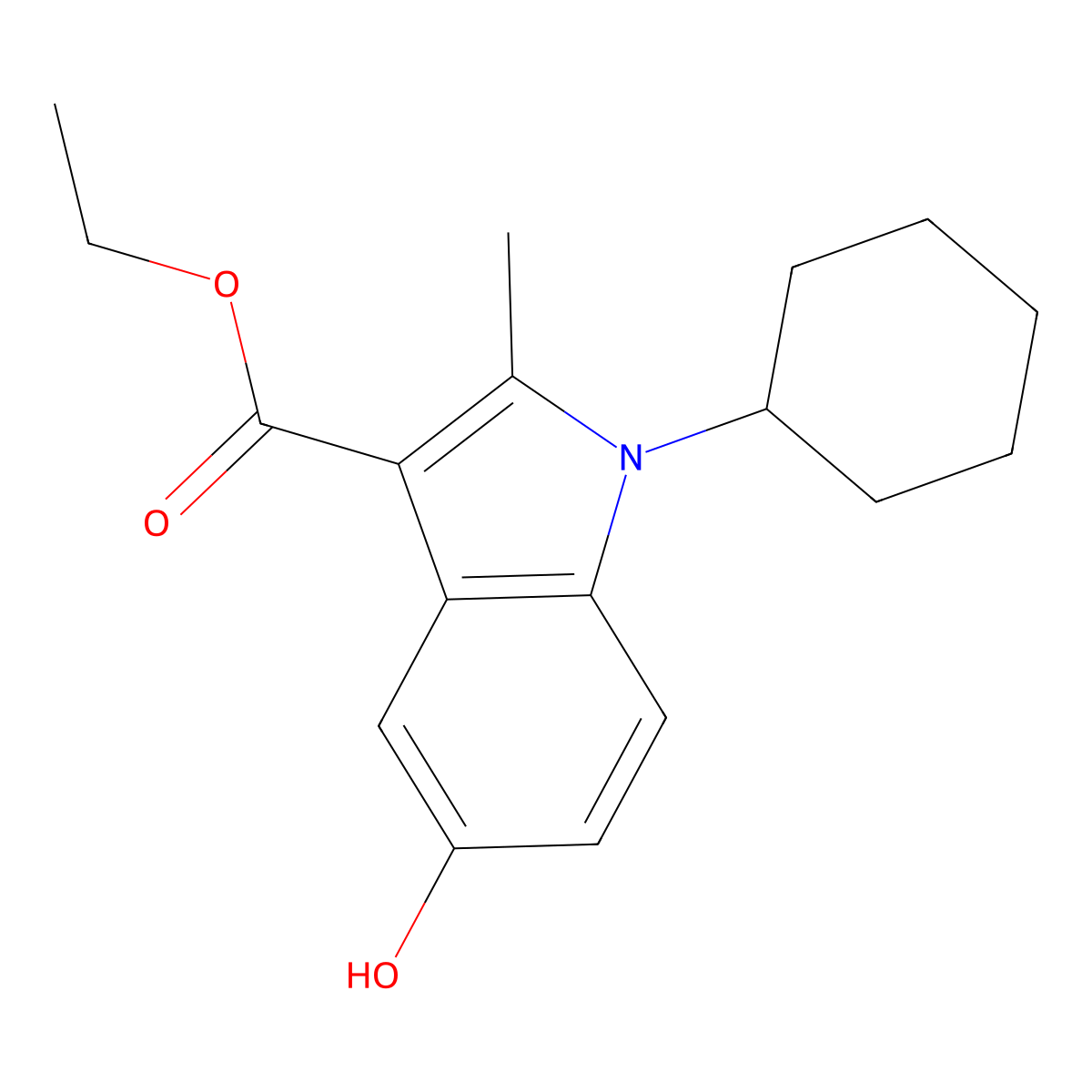 Ethyl 1-cyclohexyl-5-hydroxy-2-methyl-1H-indole-3-carboxylate molecular structure, CAS 101782-20-1