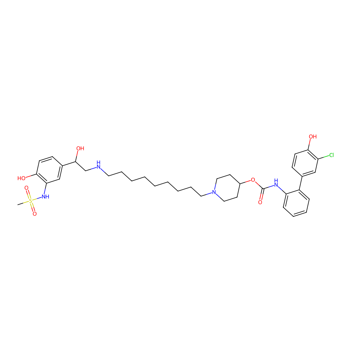 [1-[9-[[(2R)-2-hydroxy-2-[4-hydroxy-3-(methanesulfonamido)phenyl]ethyl]amino]nonyl]piperidin-4-yl] N-[2-(3-chloro-4-hydroxyphenyl)phenyl]carbamate molecular structure, CAS 1017857-38-3