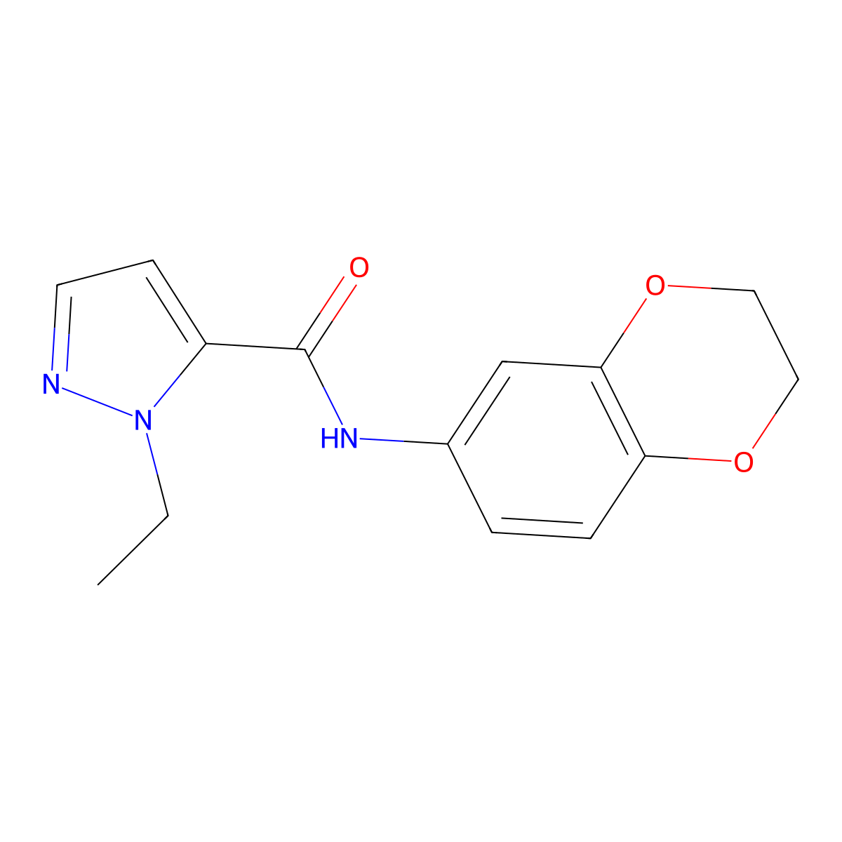 N-(2,3-dihydrobenzo[b][1,4]dioxin-6-yl)-1-ethyl-1H-pyrazole-5-carboxamide molecular structure, CAS 1017992-76-5