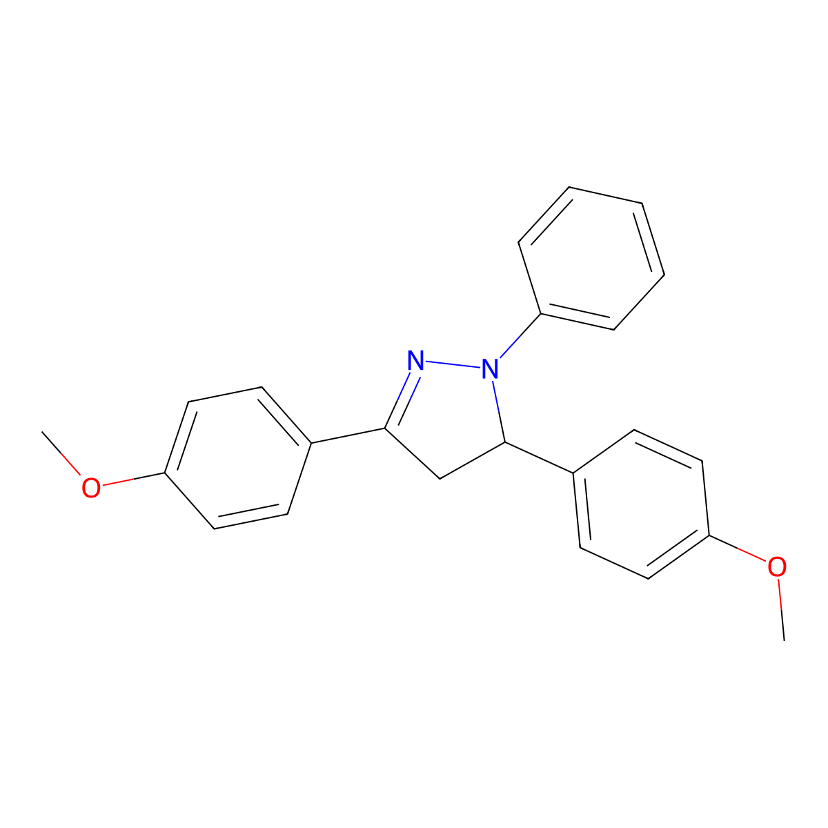 1H-Pyrazole, 4,5-dihydro-3,5-bis(4-methoxyphenyl)-1-phenyl- molecular structure, CAS 10180-07-1