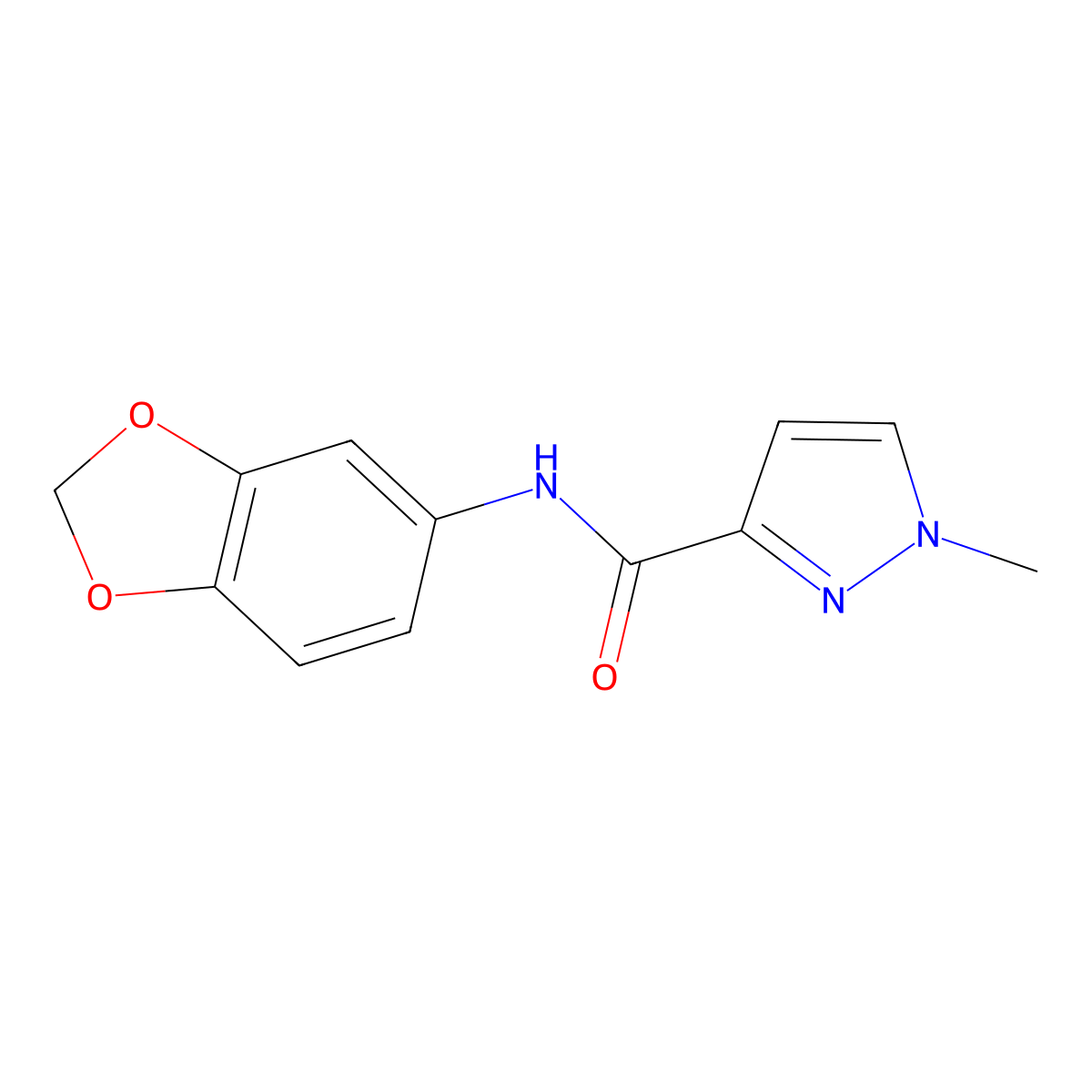 N-(benzo[d][1,3]dioxol-5-yl)-1-methyl-1H-pyrazole-3-carboxamide molecular structure, CAS 1018016-76-6