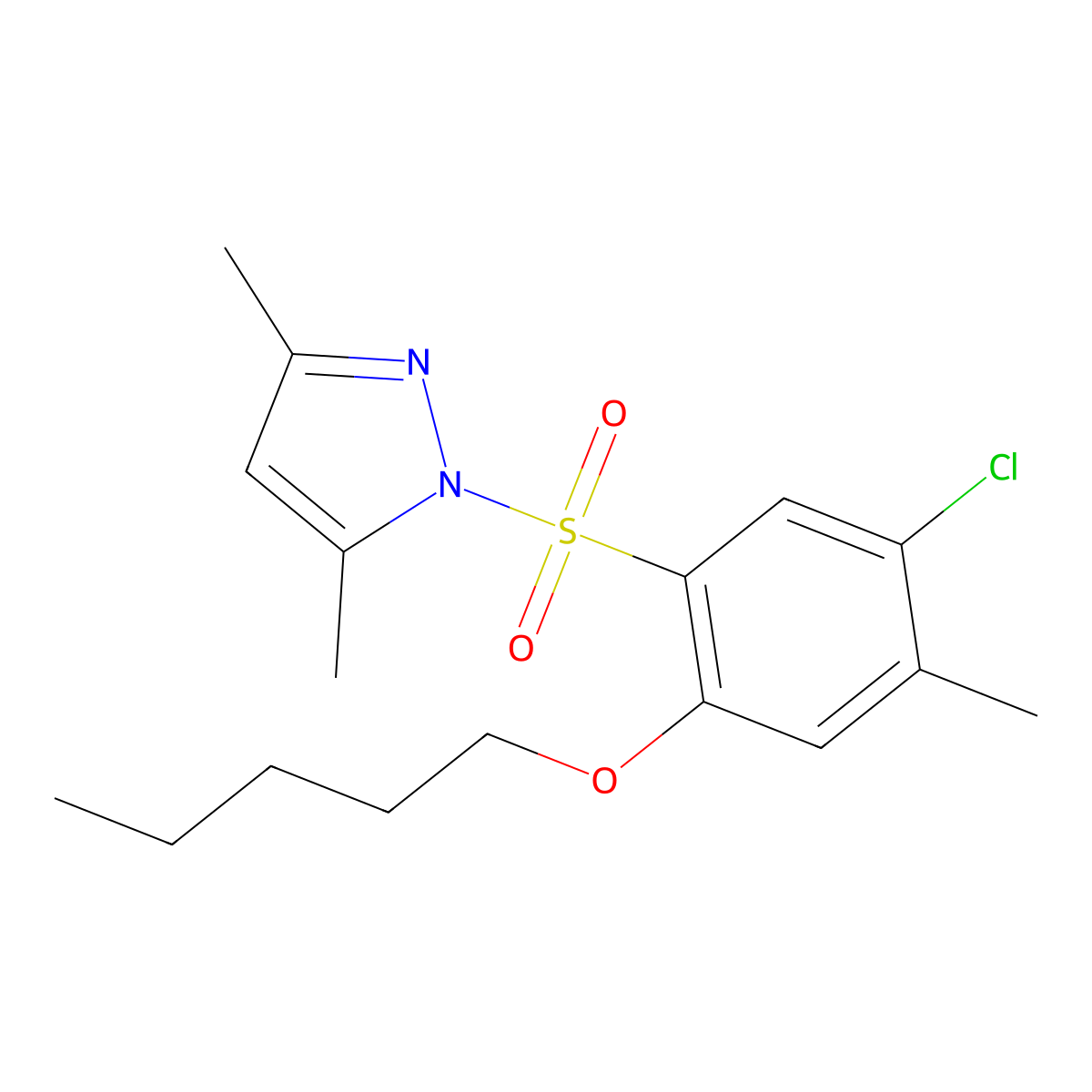1-[5-chloro-4-methyl-2-(pentyloxy)benzenesulfonyl]-3,5-dimethyl-1H-pyrazole molecular structure, CAS 1018031-41-8