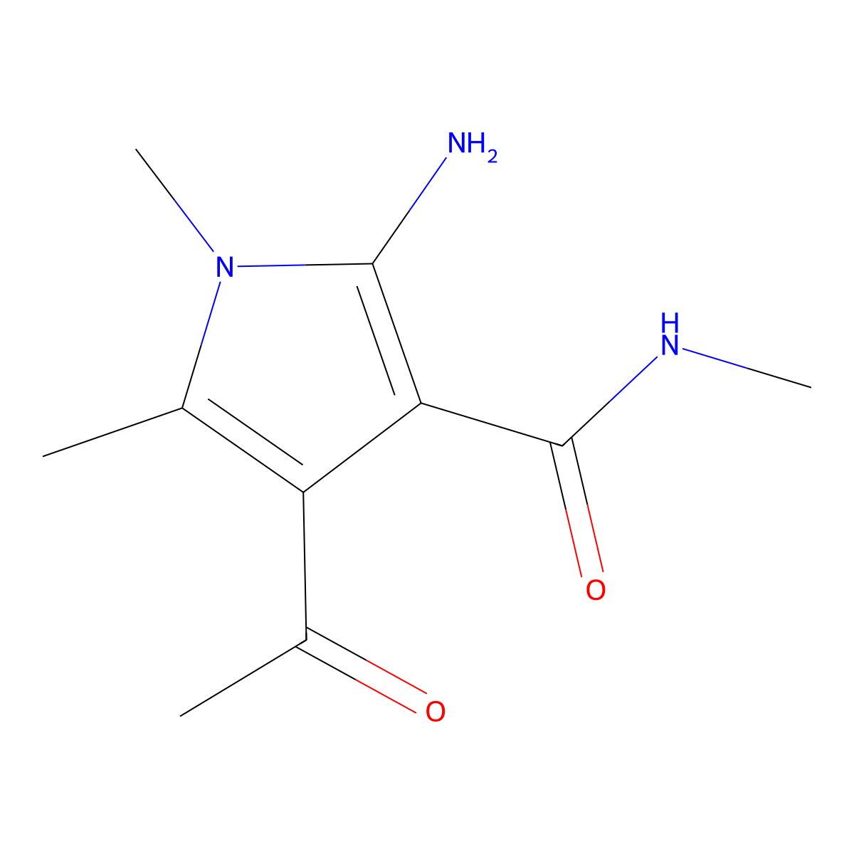 4-acetyl-2-amino-N,1,5-trimethyl-1H-pyrrole-3-carboxamide molecular structure, CAS 1018045-94-7