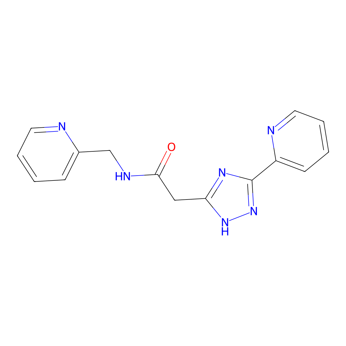 2-(3-(pyridin-2-yl)-1H-1,2,4-triazol-5-yl)-N-(pyridin-2-ylmethyl)acetamide molecular structure, CAS 1018046-12-2