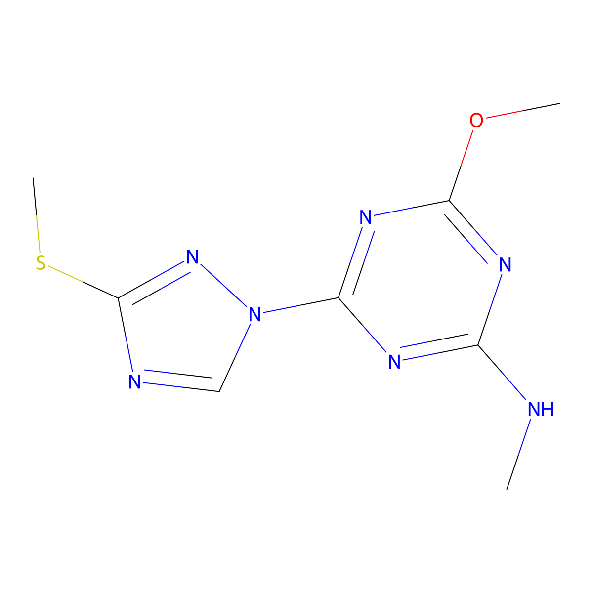 4-methoxy-N-methyl-6-[3-(methylsulfanyl)-1H-1,2,4-triazol-1-yl]-1,3,5-triazin-2-amine molecular structure, CAS 1018046-20-2