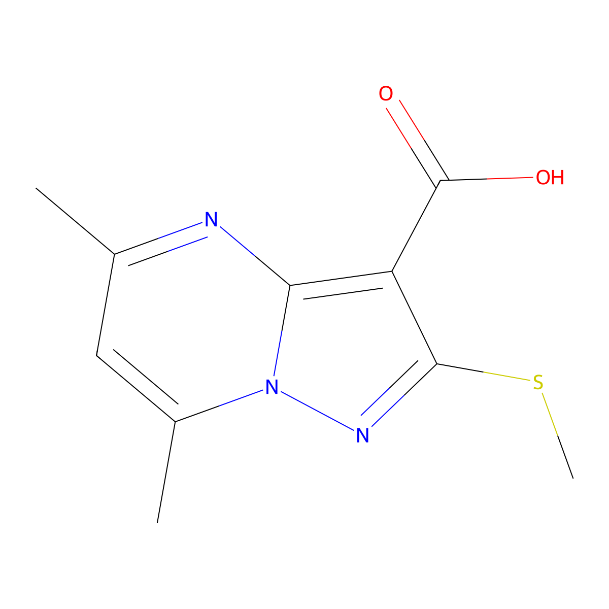 5,7-Dimethyl-2-(methylthio)pyrazolo[1,5-a]pyrimidine-3-carboxylic acid molecular structure, CAS 1018046-46-2