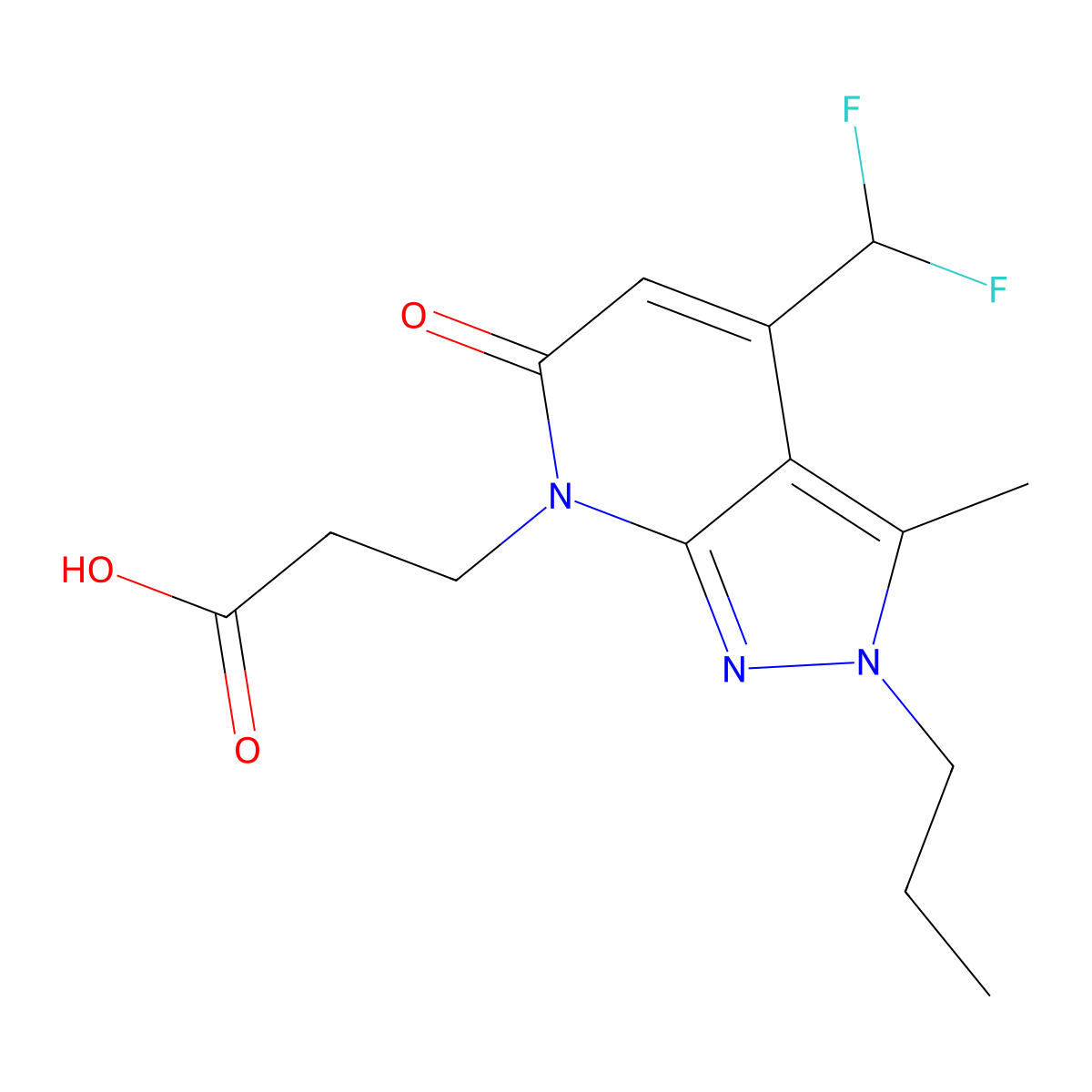 3-(4-(Difluoromethyl)-3-methyl-6-oxo-2-propyl-2H-pyrazolo[3,4-b]pyridin-7(6H)-yl)propanoic acid molecular structure, CAS 1018046-60-0