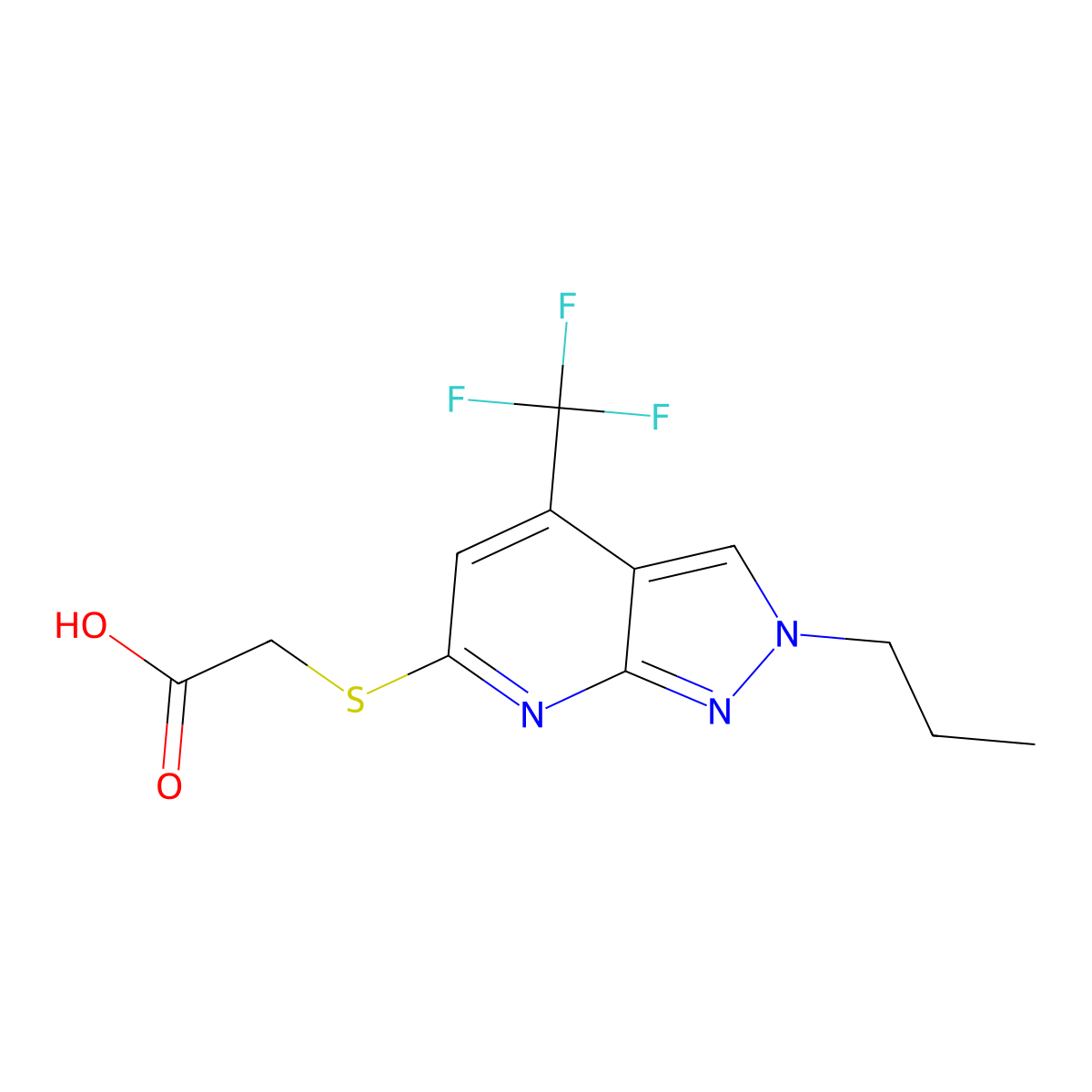 2-((2-Propyl-4-(trifluoromethyl)-2H-pyrazolo[3,4-b]pyridin-6-yl)thio)acetic acid molecular structure, CAS 1018046-87-1