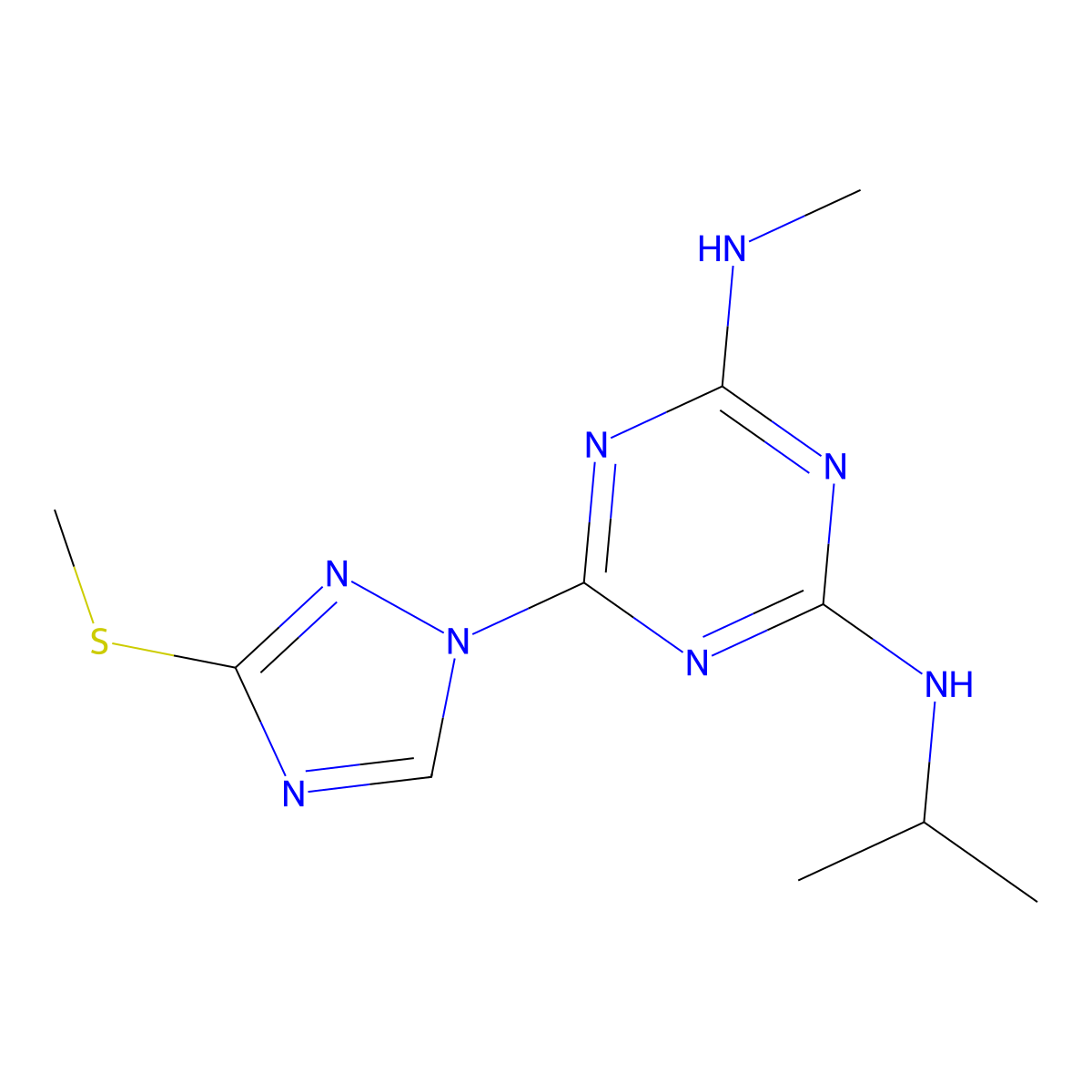 N-isopropyl-N'-methyl-6-[3-(methylthio)-1H-1,2,4-triazol-1-yl]-1,3,5-triazine-2,4-diamine molecular structure, CAS 1018047-16-9