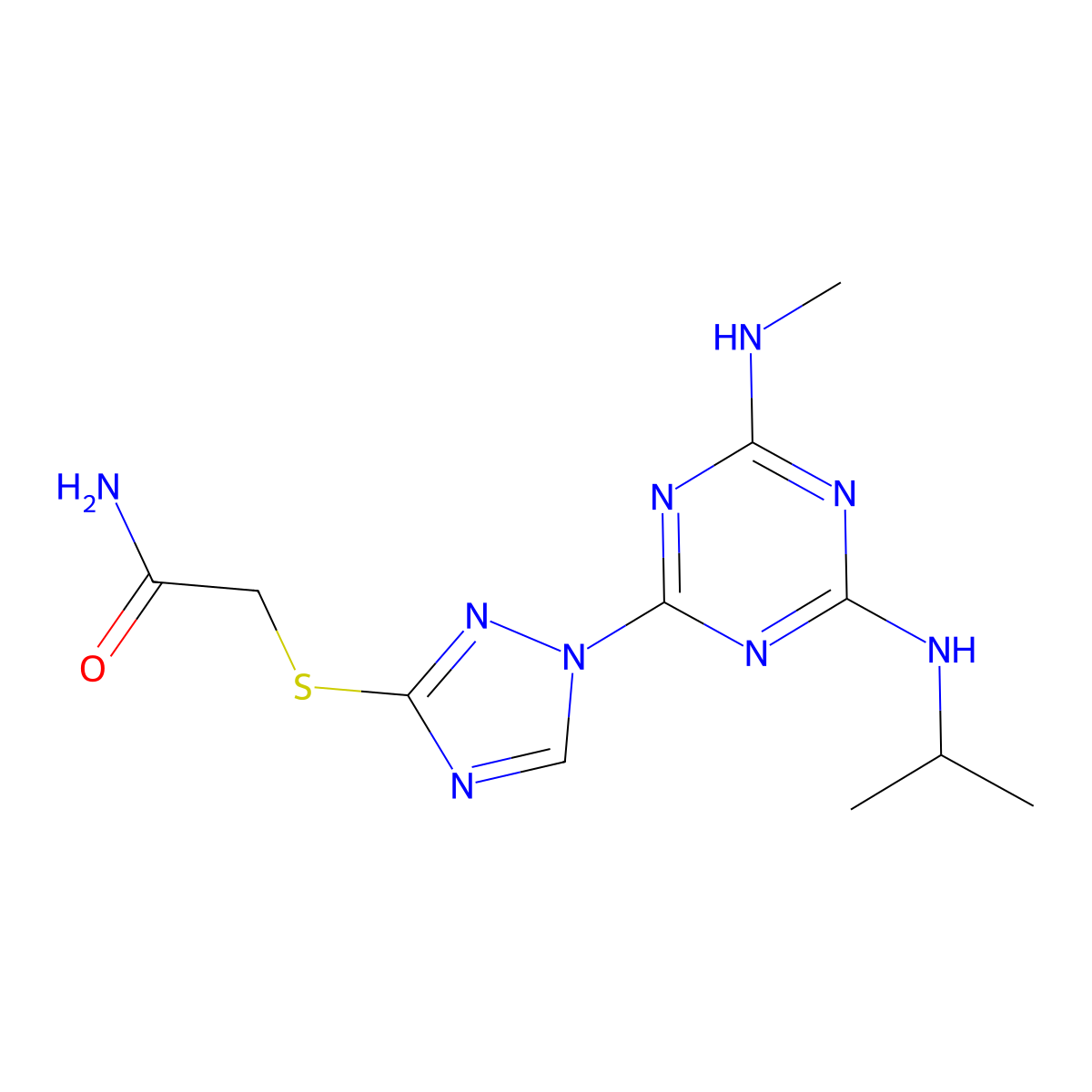 2-({1-[4-(isopropylamino)-6-(methylamino)-1,3,5-triazin-2-yl]-1H-1,2,4-triazol-3-yl}thio)acetamide molecular structure, CAS 1018047-31-8
