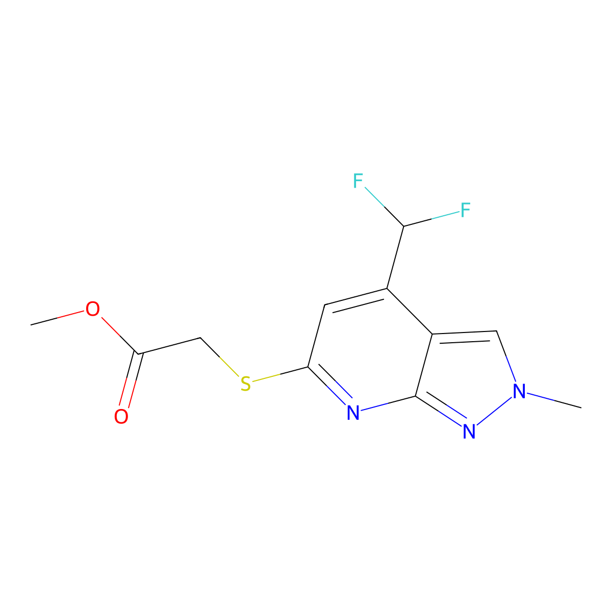Methyl 2-((4-(difluoromethyl)-2-methyl-2H-pyrazolo[3,4-b]pyridin-6-yl)thio)acetate molecular structure, CAS 1018047-37-4