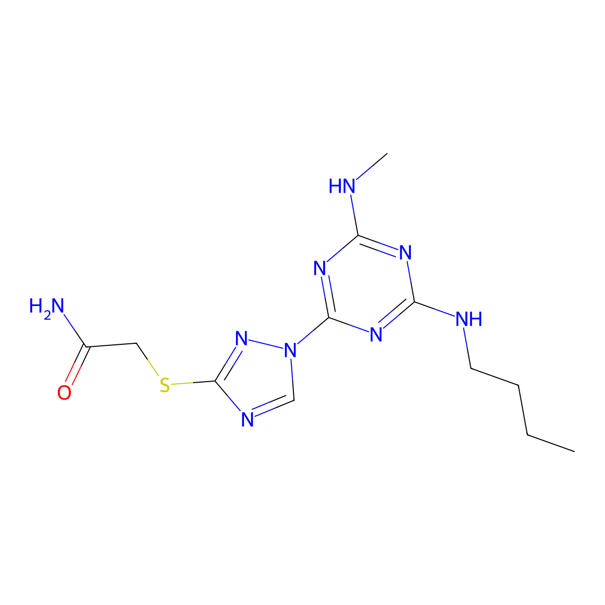 2-({1-[4-(butylamino)-6-(methylamino)-1,3,5-triazin-2-yl]-1H-1,2,4-triazol-3-yl}thio)acetamide molecular structure, CAS 1018047-52-3