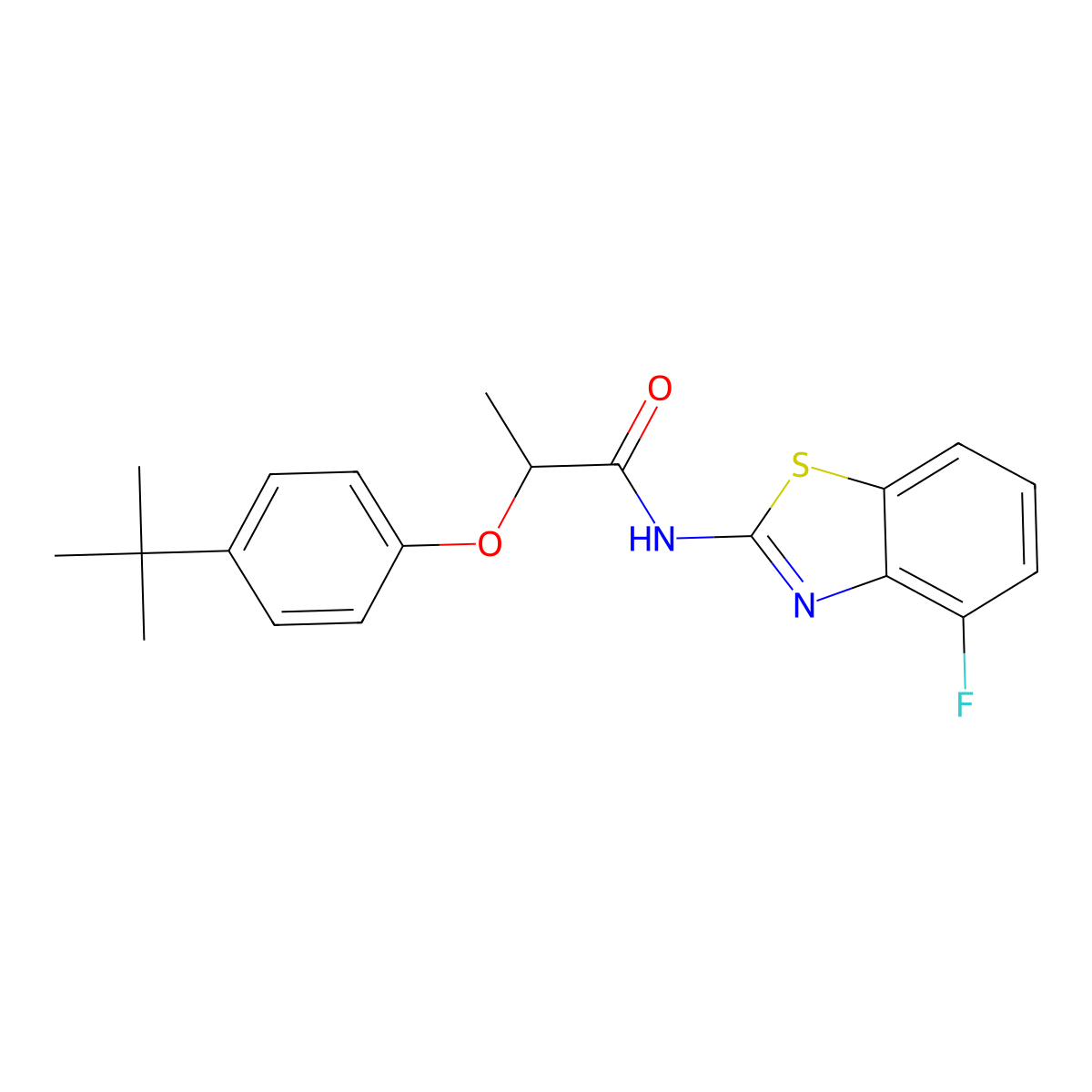 Propanamide, 2-[4-(1,1-dimethylethyl)phenoxy]-N-(4-fluoro-2-benzothiazolyl)- molecular structure, CAS 1018047-70-5