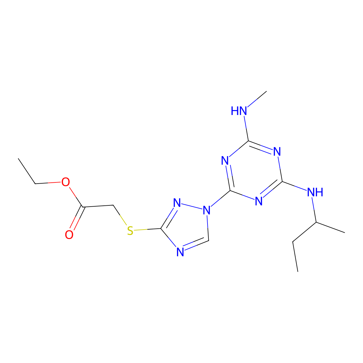 ethyl ({1-[4-(sec-butylamino)-6-(methylamino)-1,3,5-triazin-2-yl]-1H-1,2,4-triazol-3-yl}thio)acetate molecular structure, CAS 1018047-83-0