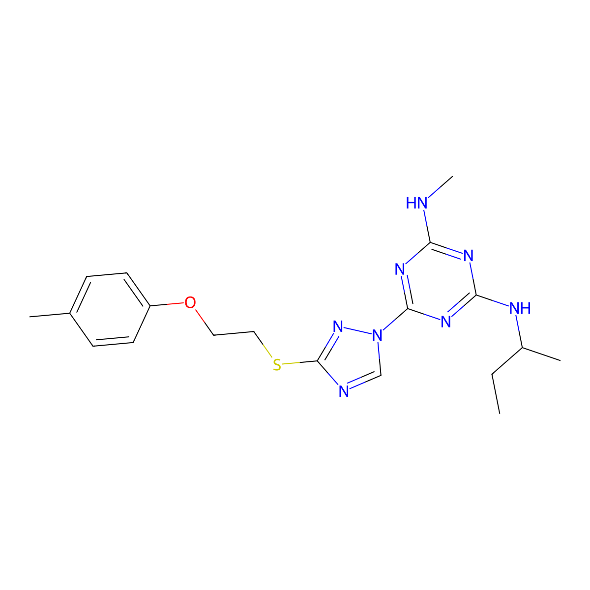 N-(sec-butyl)-N'-methyl-6-(3-{[2-(4-methylphenoxy)ethyl]thio}-1H-1,2,4-triazol-1-yl)-1,3,5-triazine-2,4-diamine molecular structure, CAS 1018047-98-7