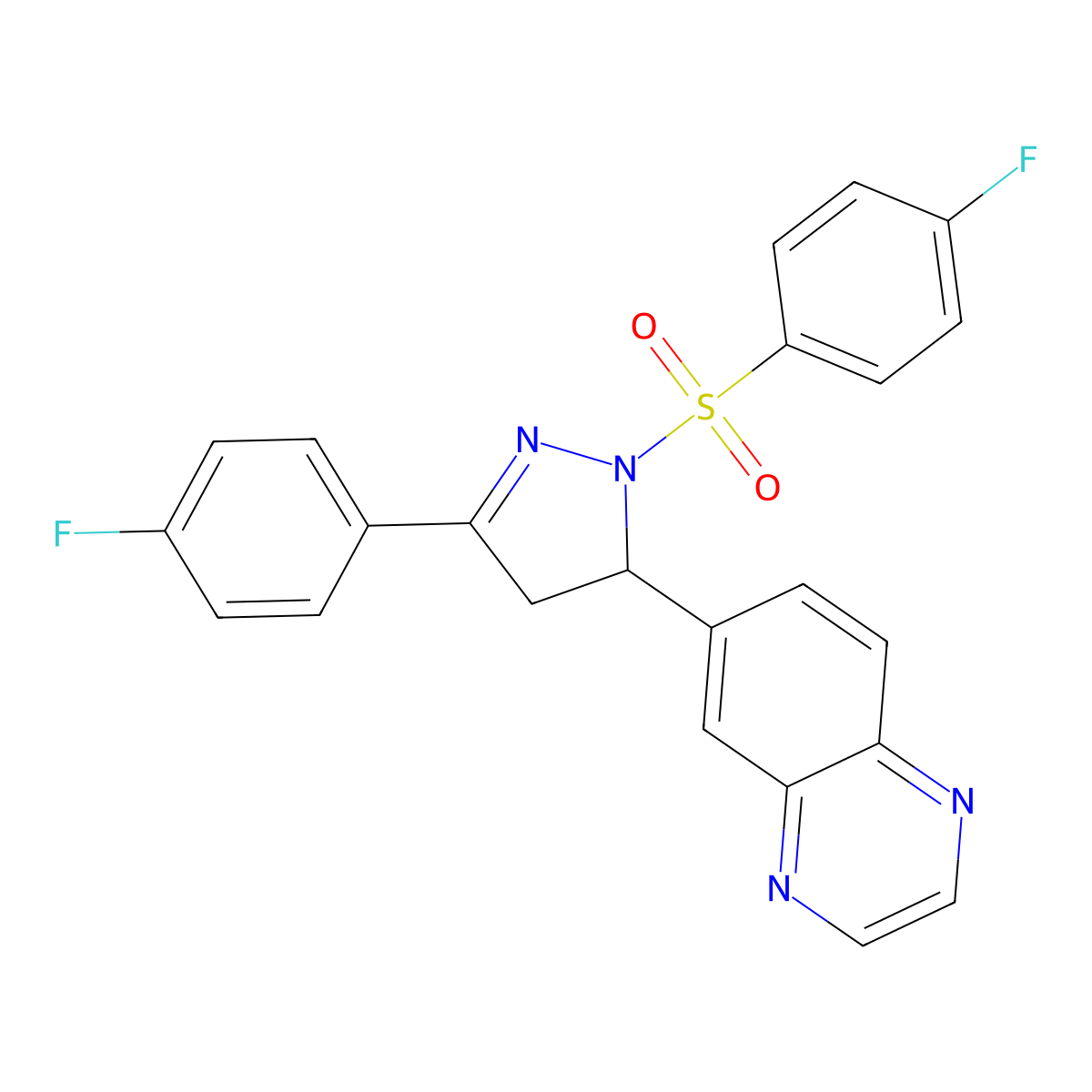 6-(3-(4-fluorophenyl)-1-((4-fluorophenyl)sulfonyl)-4,5-dihydro-1H-pyrazol-5-yl)quinoxaline molecular structure, CAS 1018048-51-5
