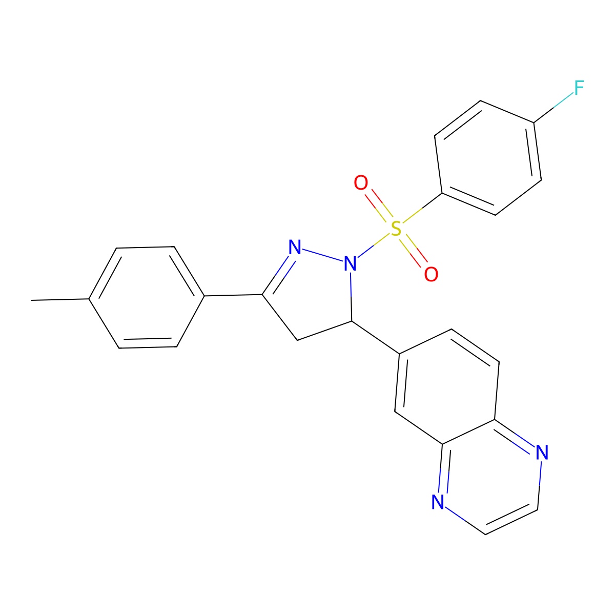 6-(1-((4-fluorophenyl)sulfonyl)-3-(p-tolyl)-4,5-dihydro-1H-pyrazol-5-yl)quinoxaline molecular structure, CAS 1018048-59-3