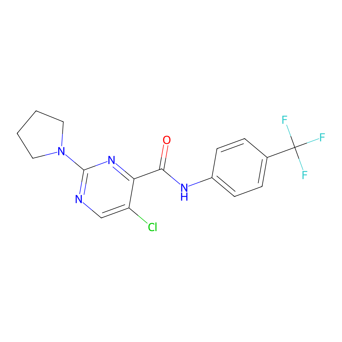 5-chloro-2-(pyrrolidin-1-yl)-N-(4-(trifluoromethyl)phenyl)pyrimidine-4-carboxamide molecular structure, CAS 1018049-16-5