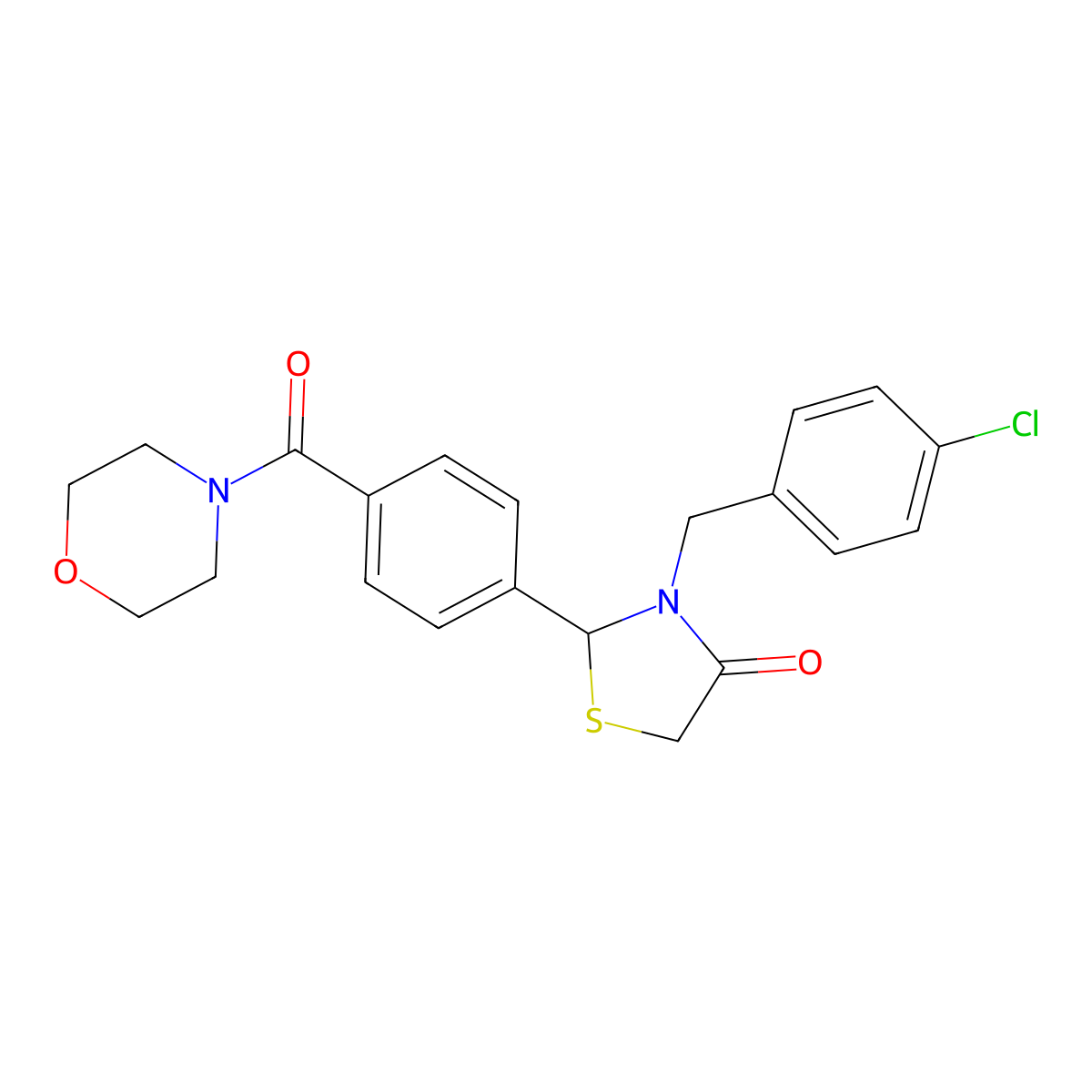 3-(4-Chlorobenzyl)-2-[4-(morpholin-4-ylcarbonyl)phenyl]-1,3-thiazolidin-4-one molecular structure, CAS 1018049-86-9