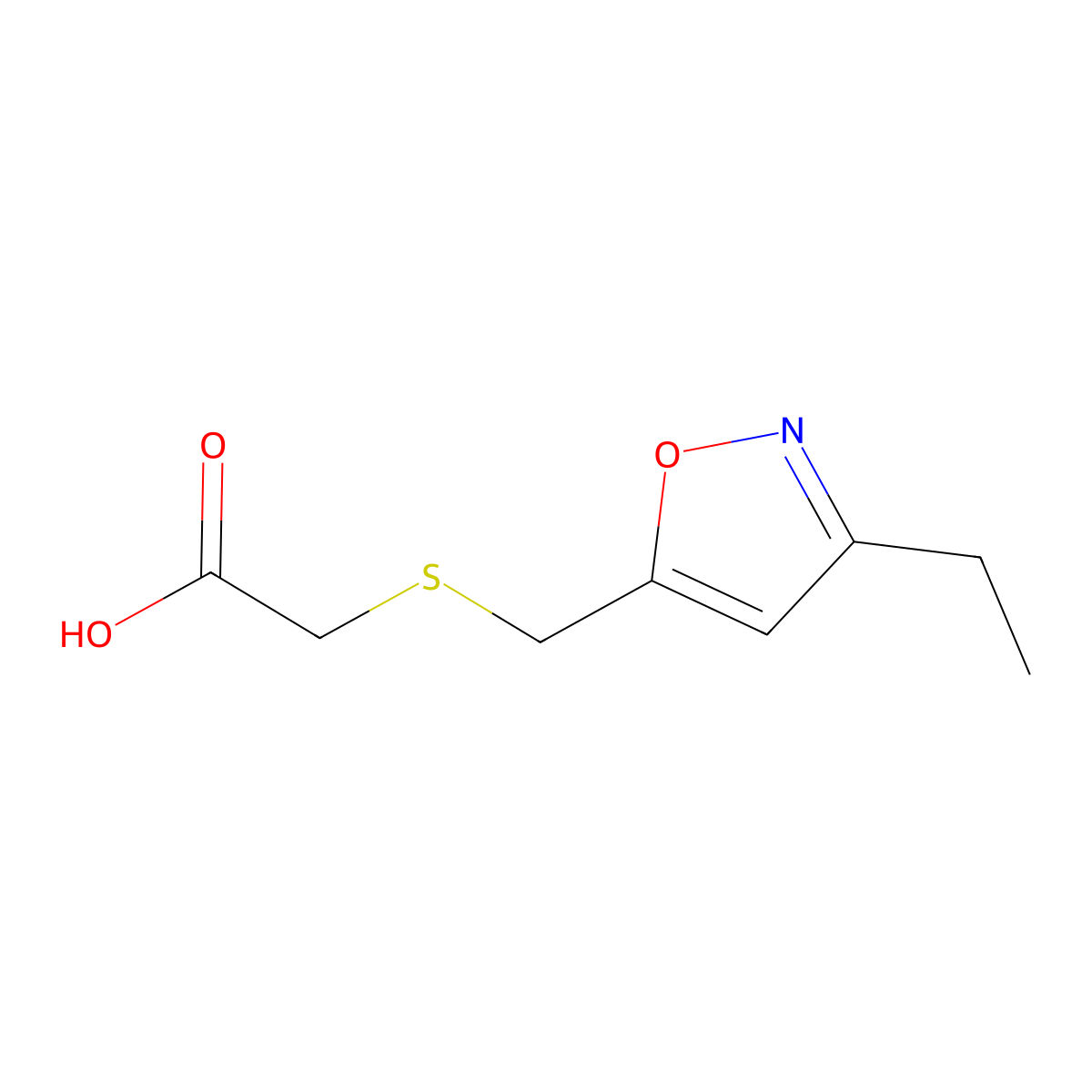 2-(((3-Ethylisoxazol-5-yl)methyl)thio)acetic acid molecular structure, CAS 1018050-33-3
