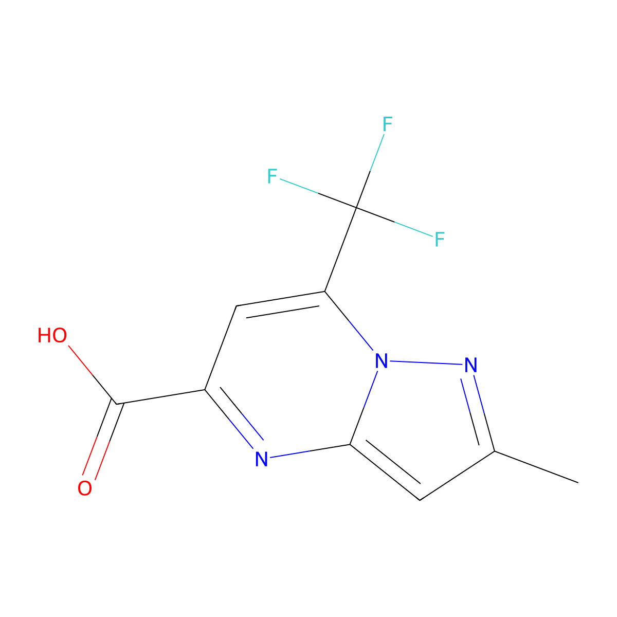 2-Methyl-7-(trifluoromethyl)pyrazolo[1,5-a]pyrimidine-5-carboxylic acid molecular structure, CAS 1018050-74-2
