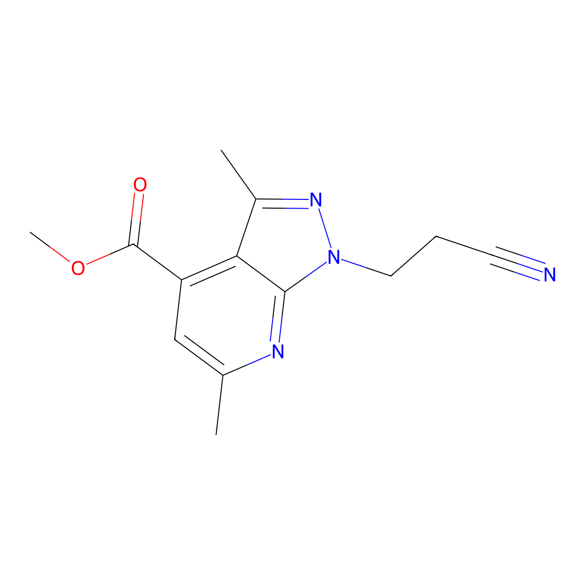 methyl 1-(2-cyanoethyl)-3,6-dimethyl-1H-pyrazolo[3,4-b]pyridine-4-carboxylate molecular structure, CAS 1018050-96-8
