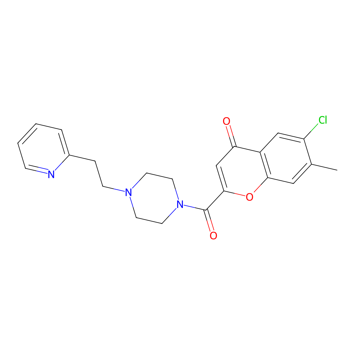 4H-1-Benzopyran-4-one, 6-chloro-7-methyl-2-[[4-[2-(2-pyridinyl)ethyl]-1-piperazinyl]carbonyl]- molecular structure, CAS 1018051-05-2
