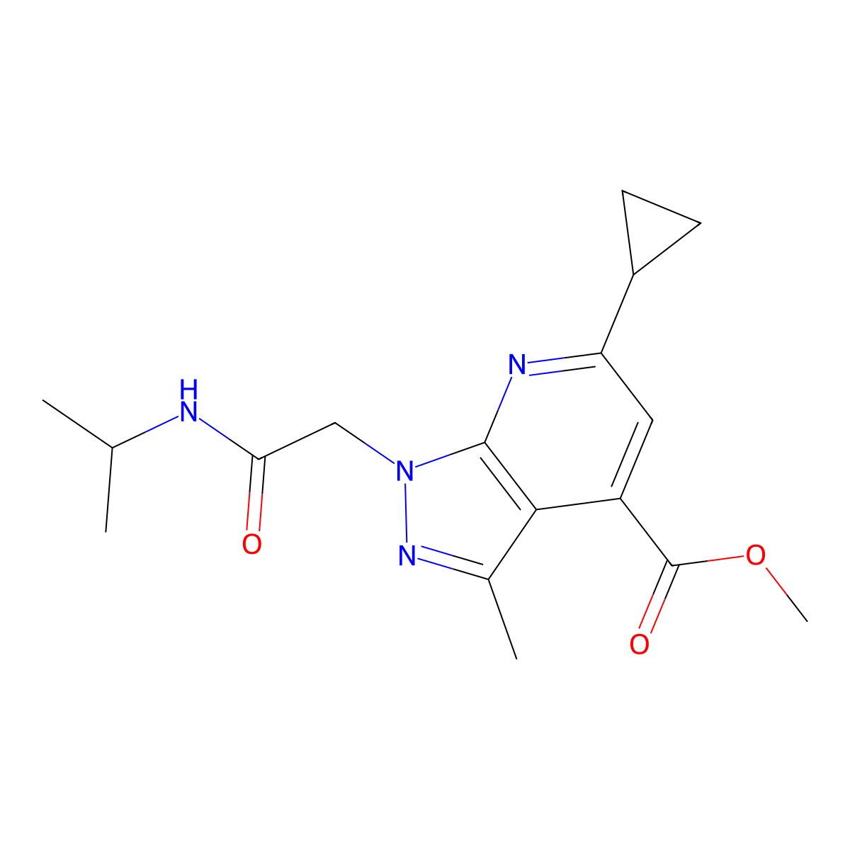 Methyl 6-cyclopropyl-1-(2-(isopropylamino)-2-oxoethyl)-3-methyl-1H-pyrazolo[3,4-b]pyridine-4-carboxylate molecular structure, CAS 1018051-45-0